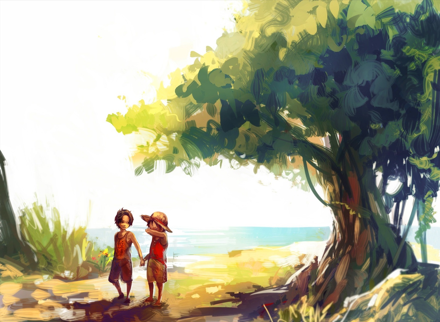 Wallpaper Monkey D. Luffy, Portgas D. Ace, Childhood, Crying, One Piece:1542x1130