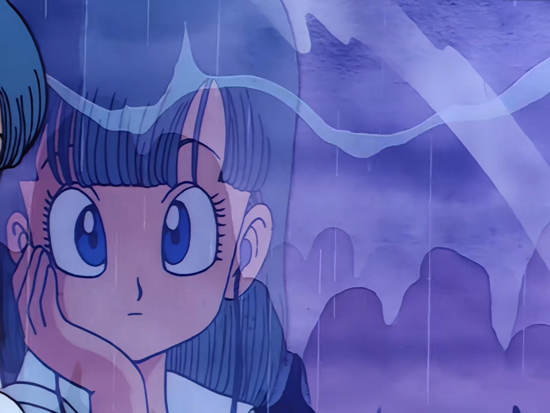 Bulma, Dragon Ball, Young Bulma, anime girls, Anime screenshot, anime, rain, reflectionx1440 Wallpaper