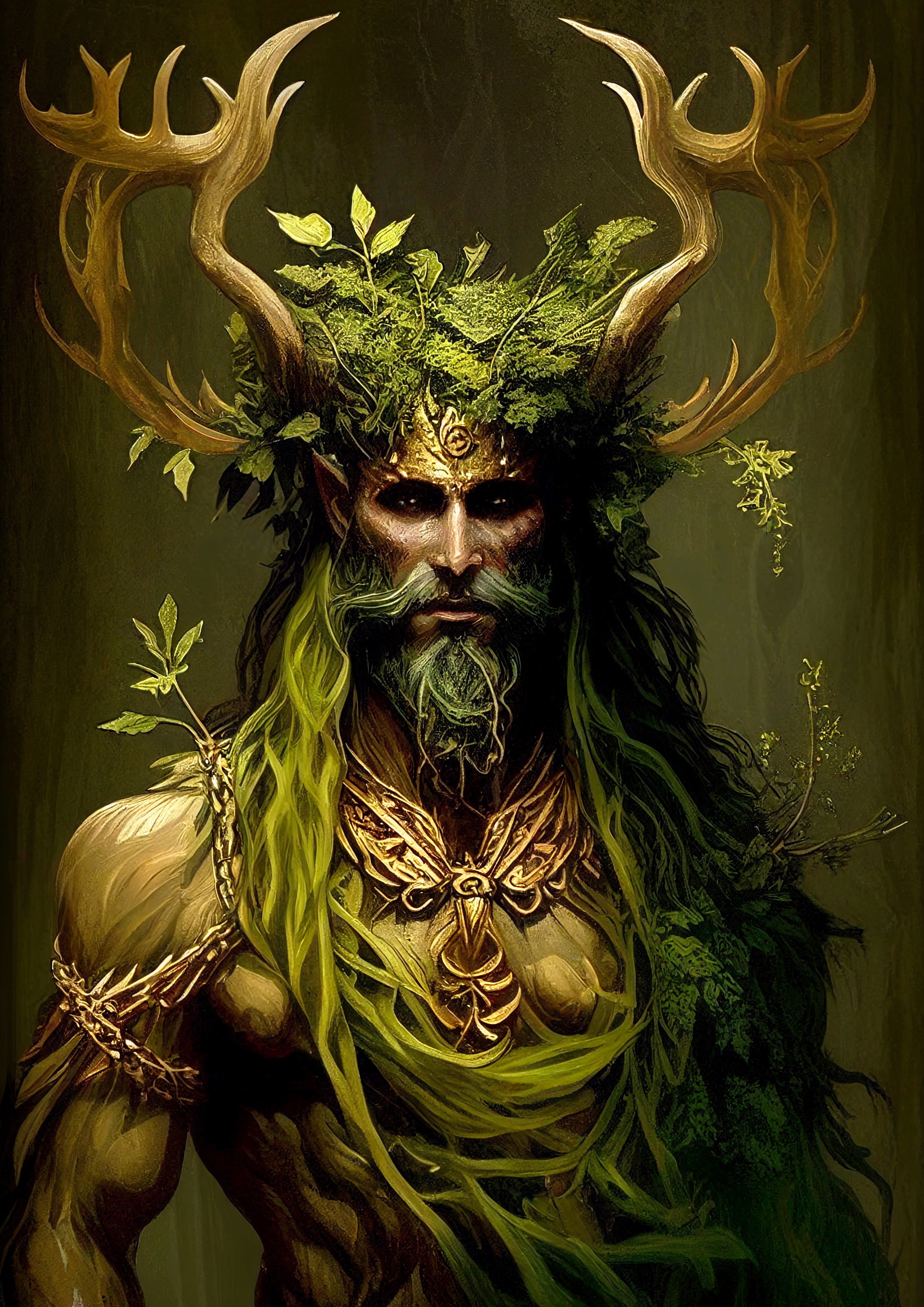 Cernunnos Celtic God of Nature Digital Art the Horned God Digital Image Green Man Printable Art Lord of the Animals Instant Download