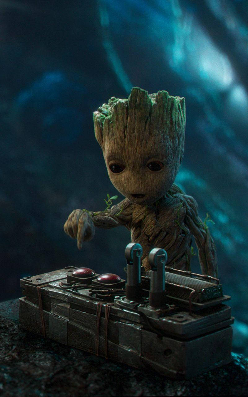 Download Baby Groot Red Button Wallpaper