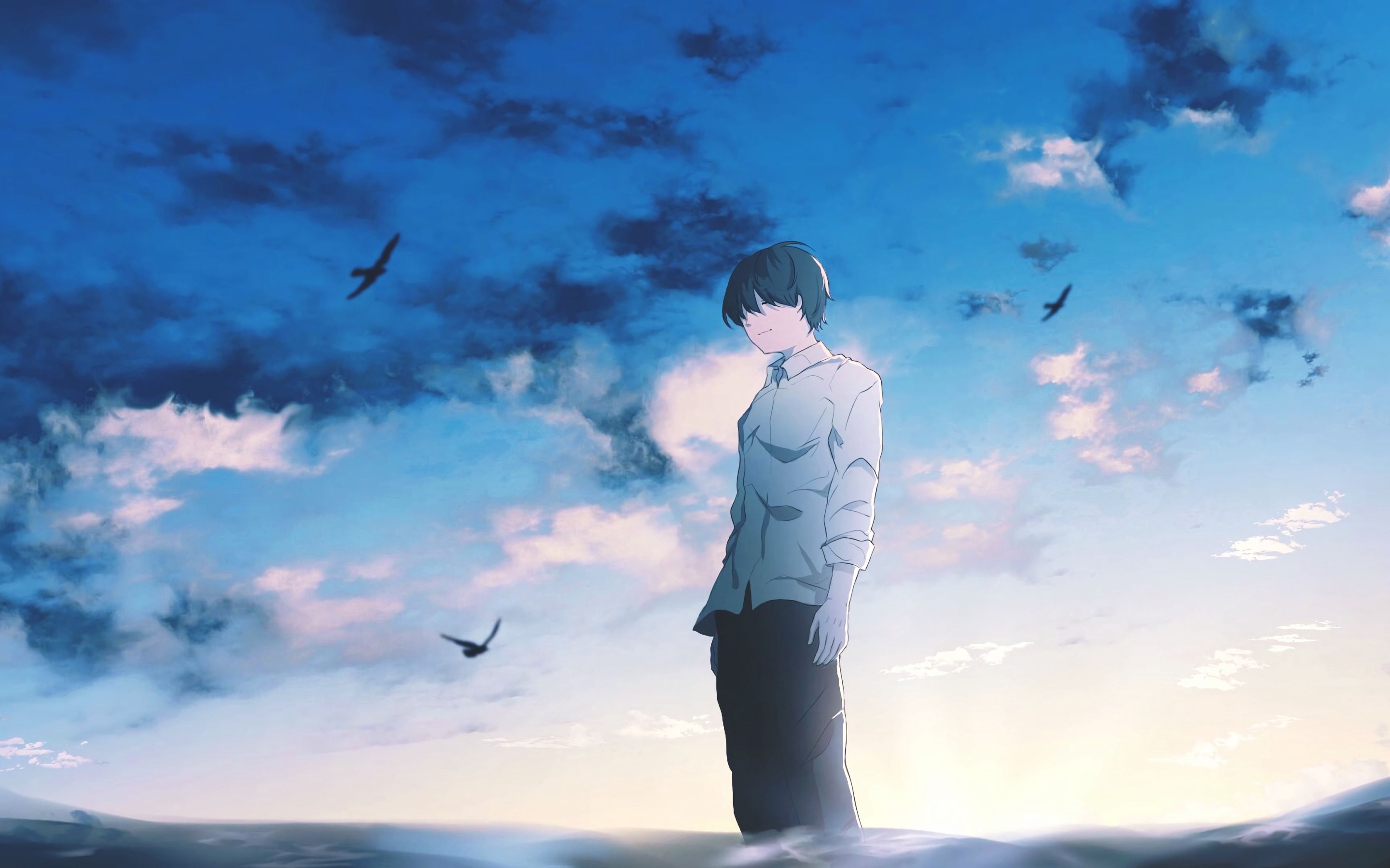 guy, alone, smile, anime, art 4k Wallpaper 4K