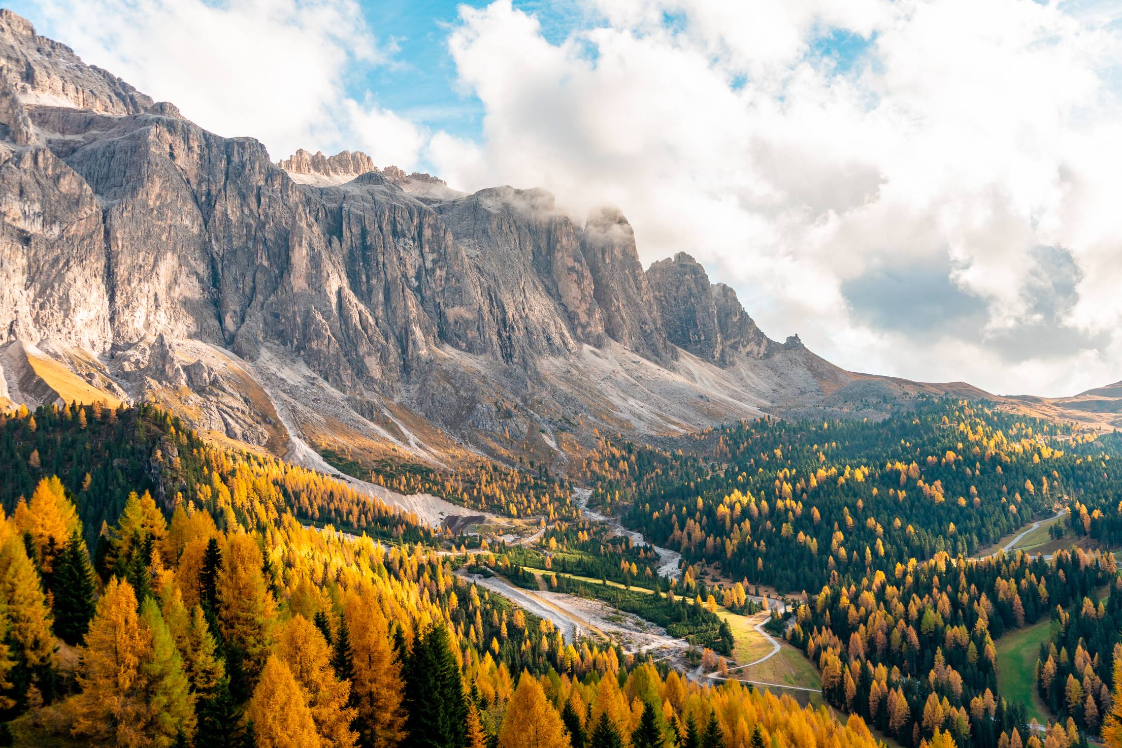 View of Autumn Dolomites, Passo Gardena, Italy Free