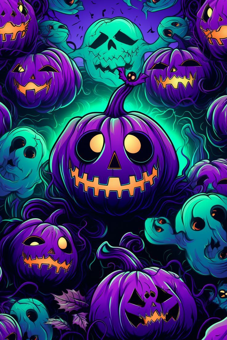 Aesthetic Halloween Wallpaper: Colorful Jack O' Lanterns For Your Device. Nightmare Before Christmas Wallpaper, Halloween Wallpaper Cute, Halloween Wallpaper
