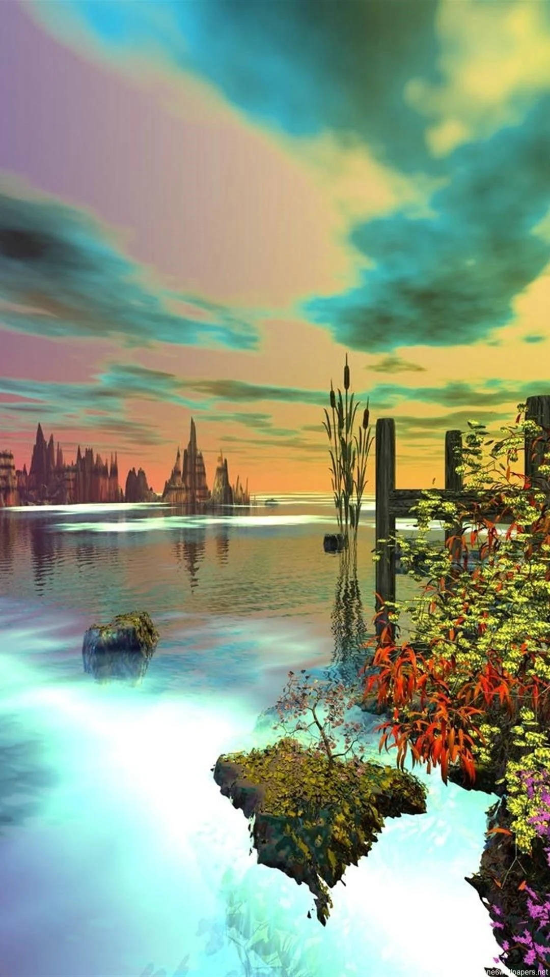 Download HD Nature Phone Plants In Lake Wallpaper