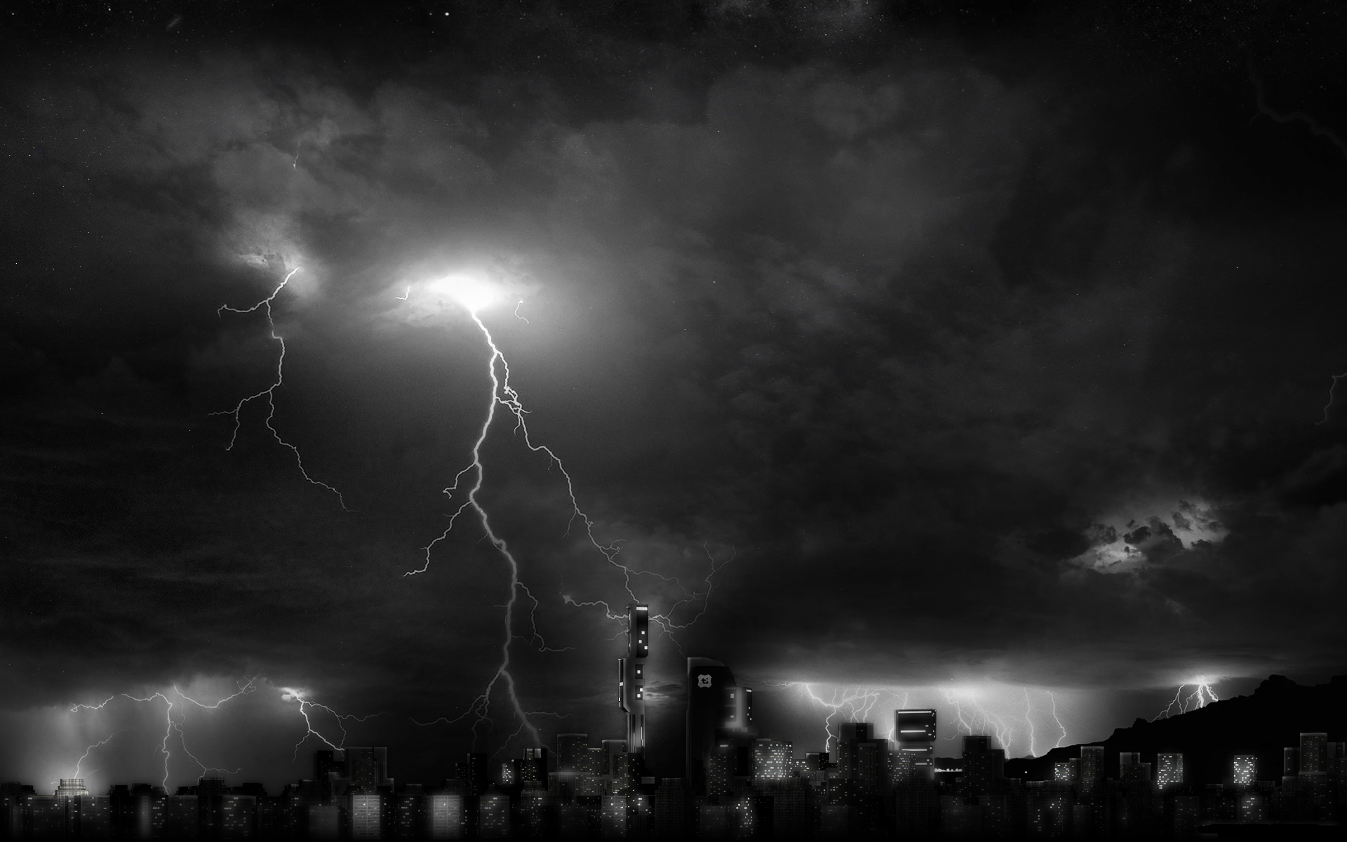 Dark City Lightning: HD Wallpaper for a
