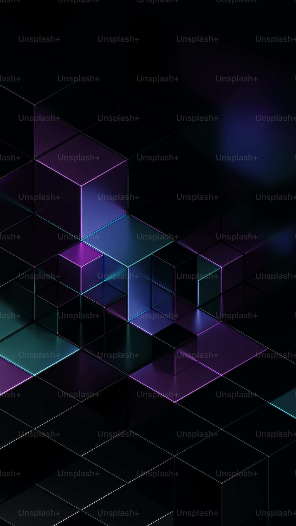 A black background with purple and blue squares photo