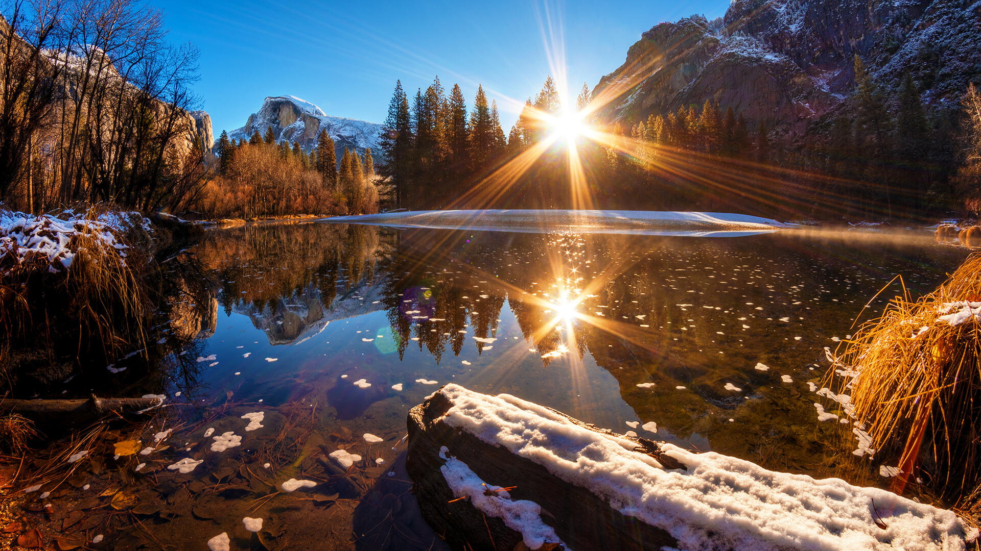 Sunset Evening Lake Reflection Winter HD Wallpaper