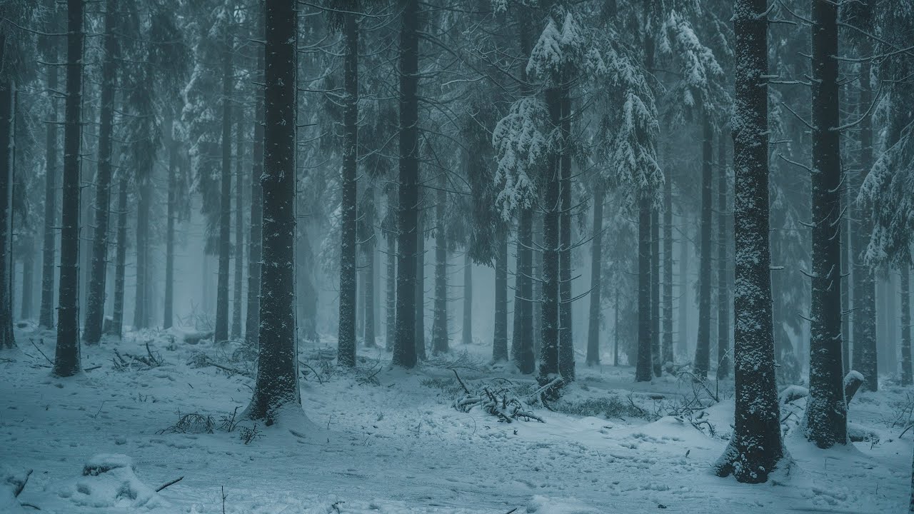 Winter Storm in a Pine Forest. Windy, Pine, Snowstorm. Howling Snowy White Noise Ambience Hrs