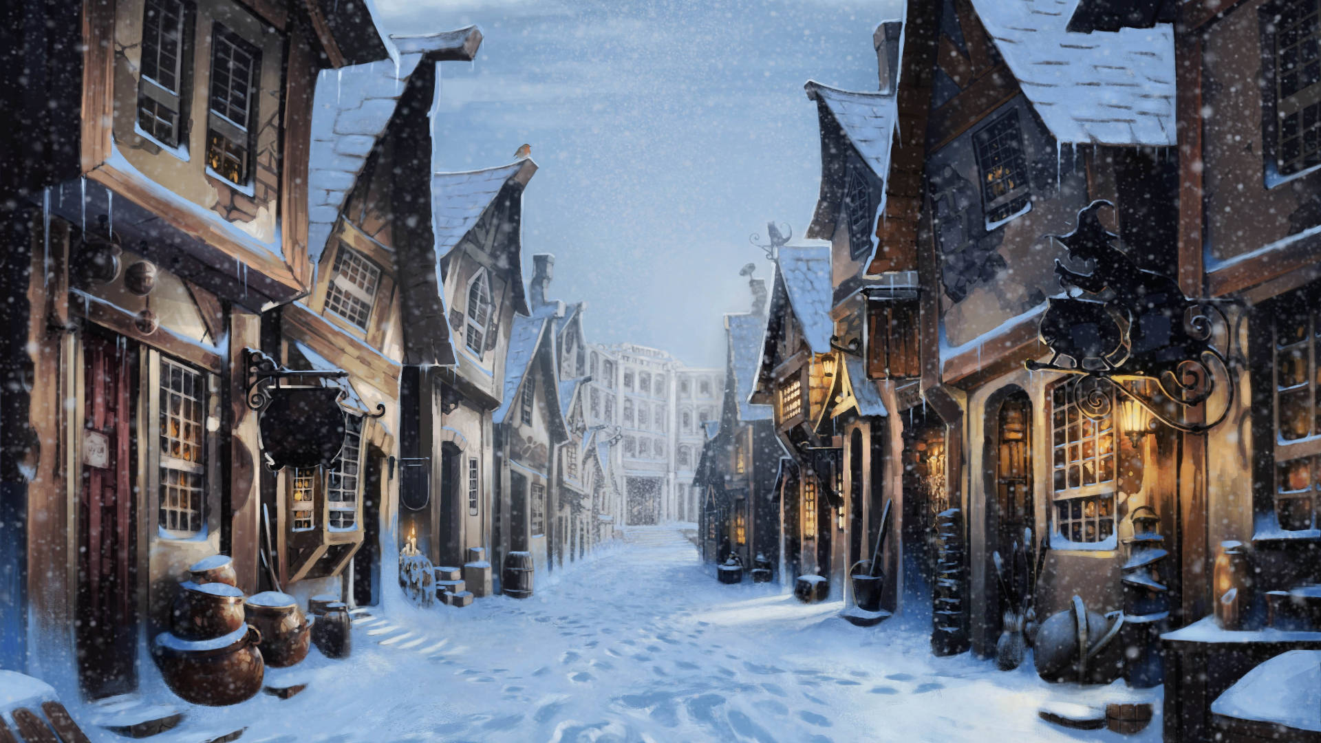 Download Aesthetic Harry Potter Diagon Alley Winter Wallpaper