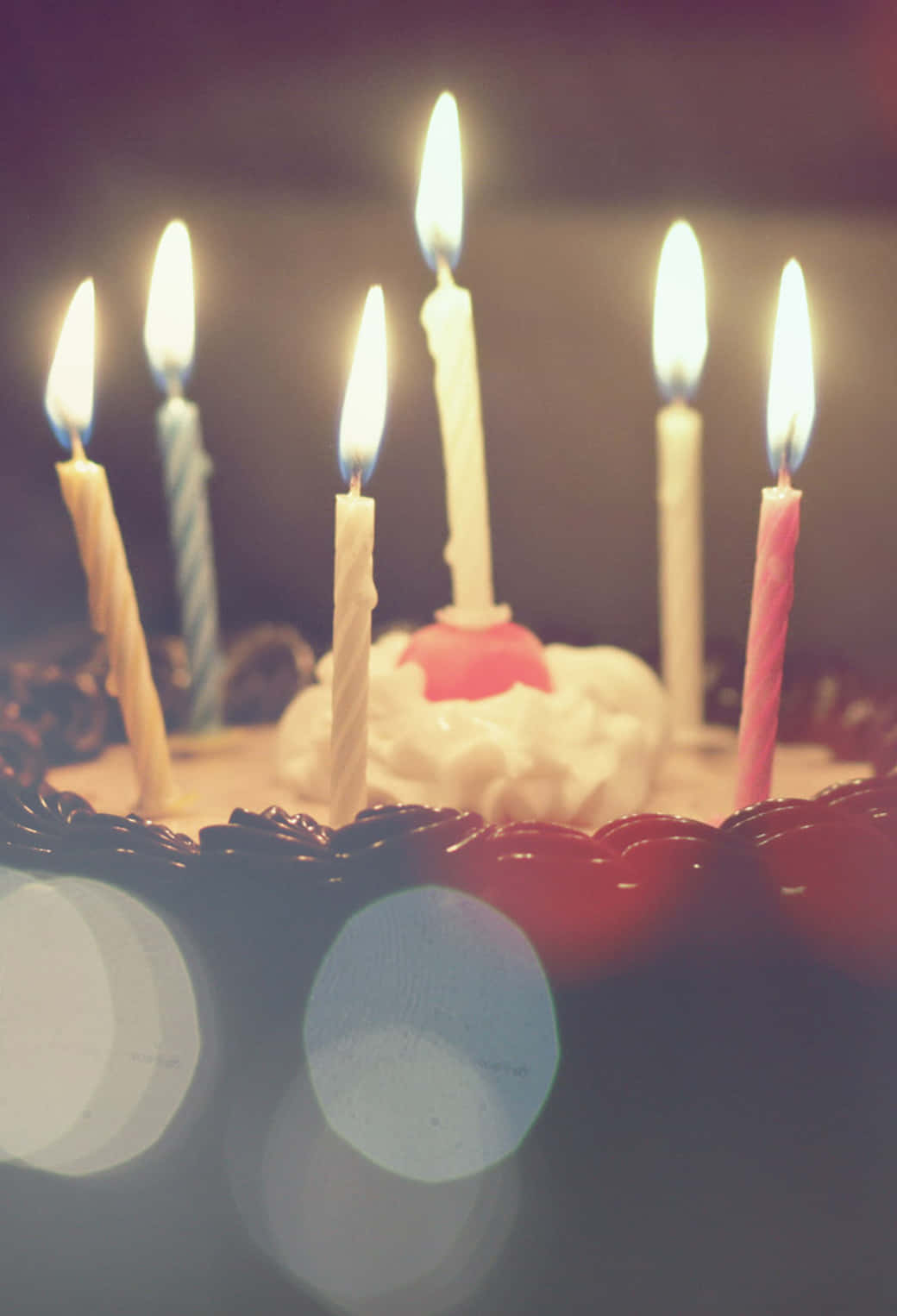 Download Cherry And Candles On Birthday Cake iPhone Wallpaper