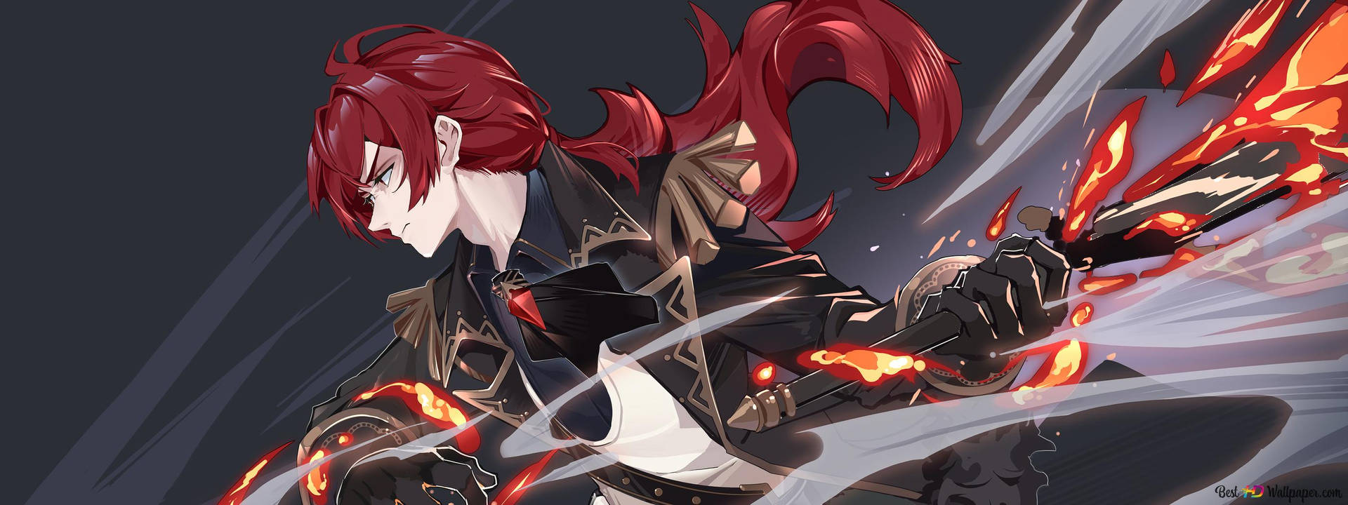 Download Anime Boy Gaming With Diluc Holding Sword Wallpaper