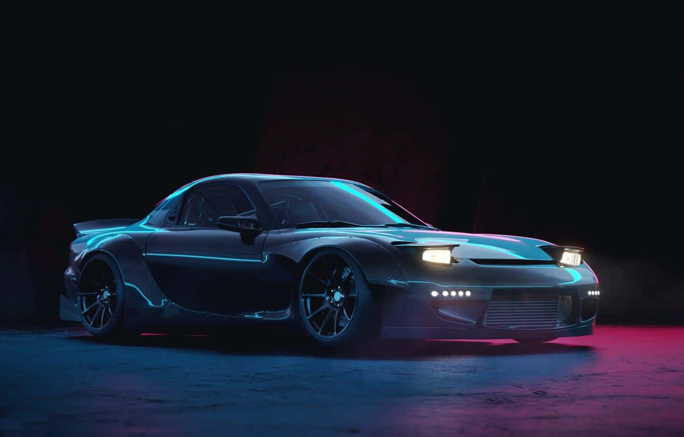 Download Black Mazda Rx 7 With Purple Light Wallpaper