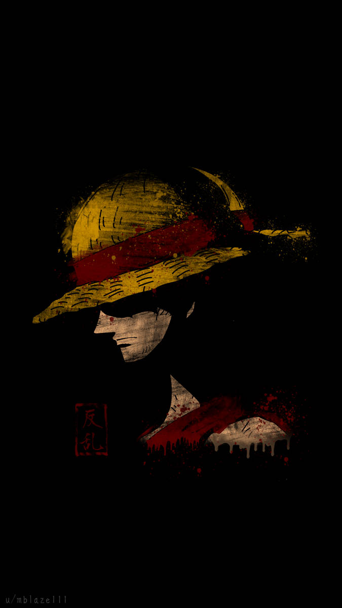 Download Luffy Black Backdrop With Dripping Colors Wallpaper
