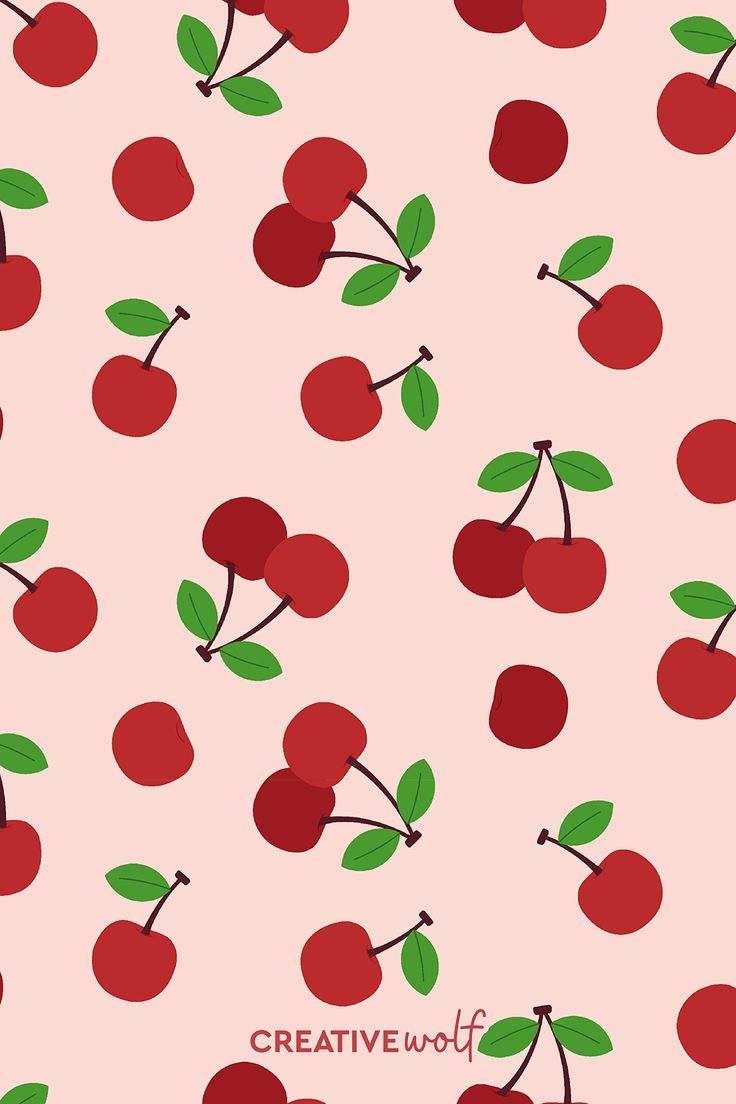 Cherries Fruit Pattern on Pastel Pink Background. Cute Red Cherries Doodle Pattern. Fruit wallpaper, Doodle patterns, Doodles
