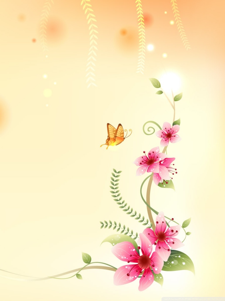 Butterfly And Flowers Illustration Ultra HD Desktop Background Wallpaper for 4K UHD TV, Tablet