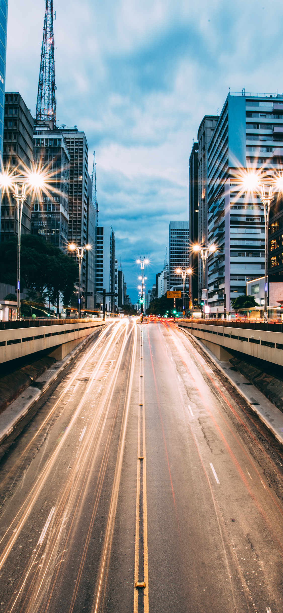 City Street Light Blue Night Car Wallpaper