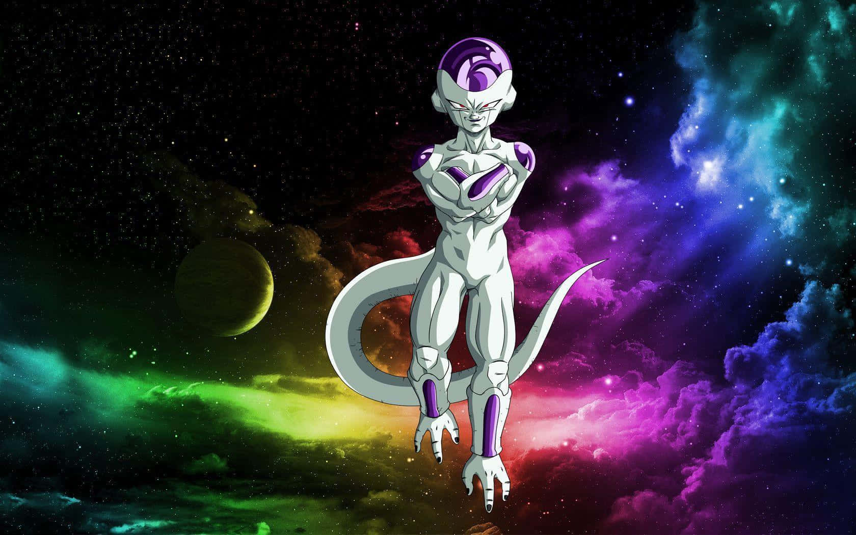 Download Frieza Floating In Colorful Clouds Wallpaper