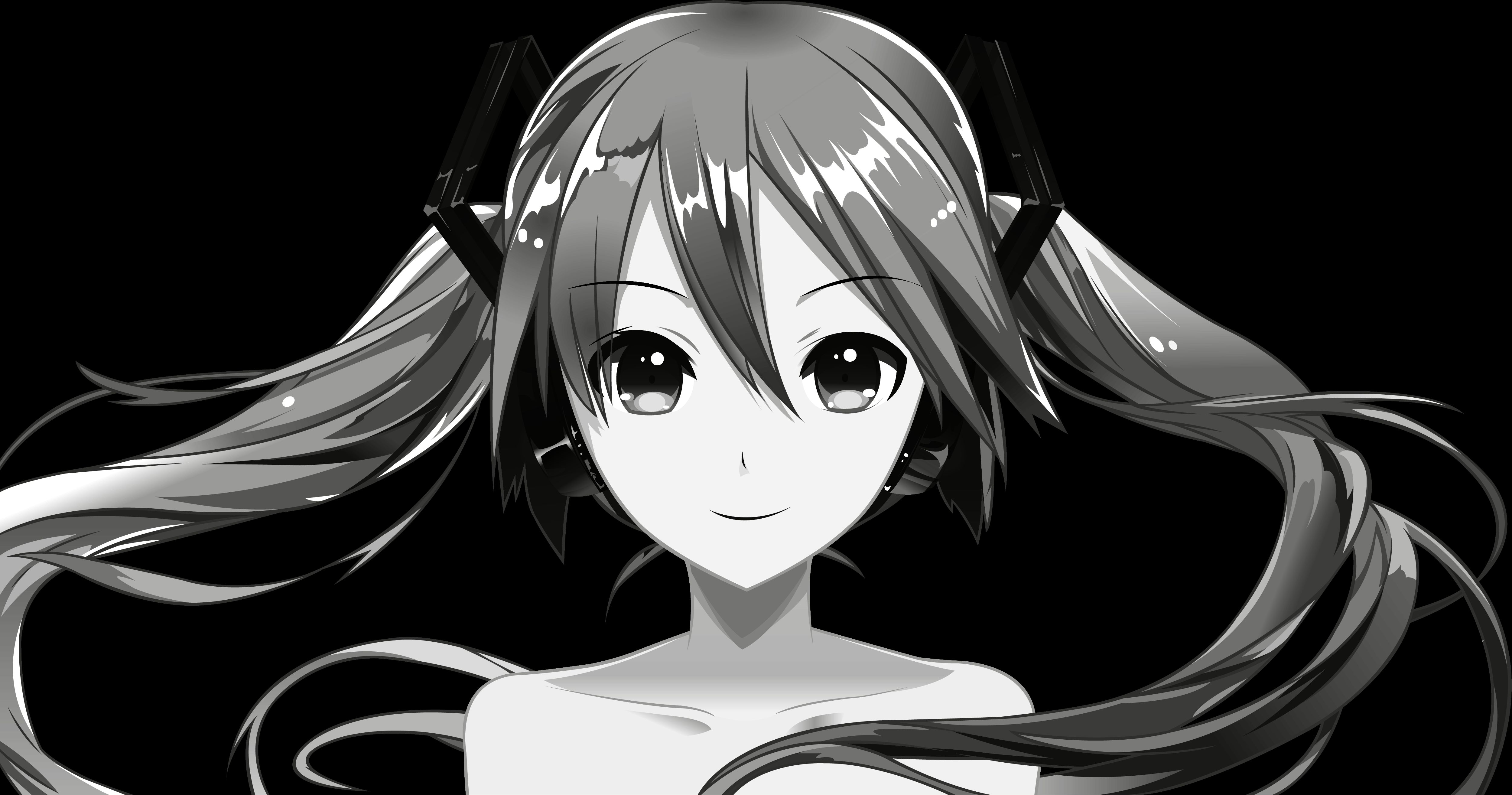 HD desktop wallpaper: Anime, Monochrome, Vocaloid, Hatsune Miku download free picture