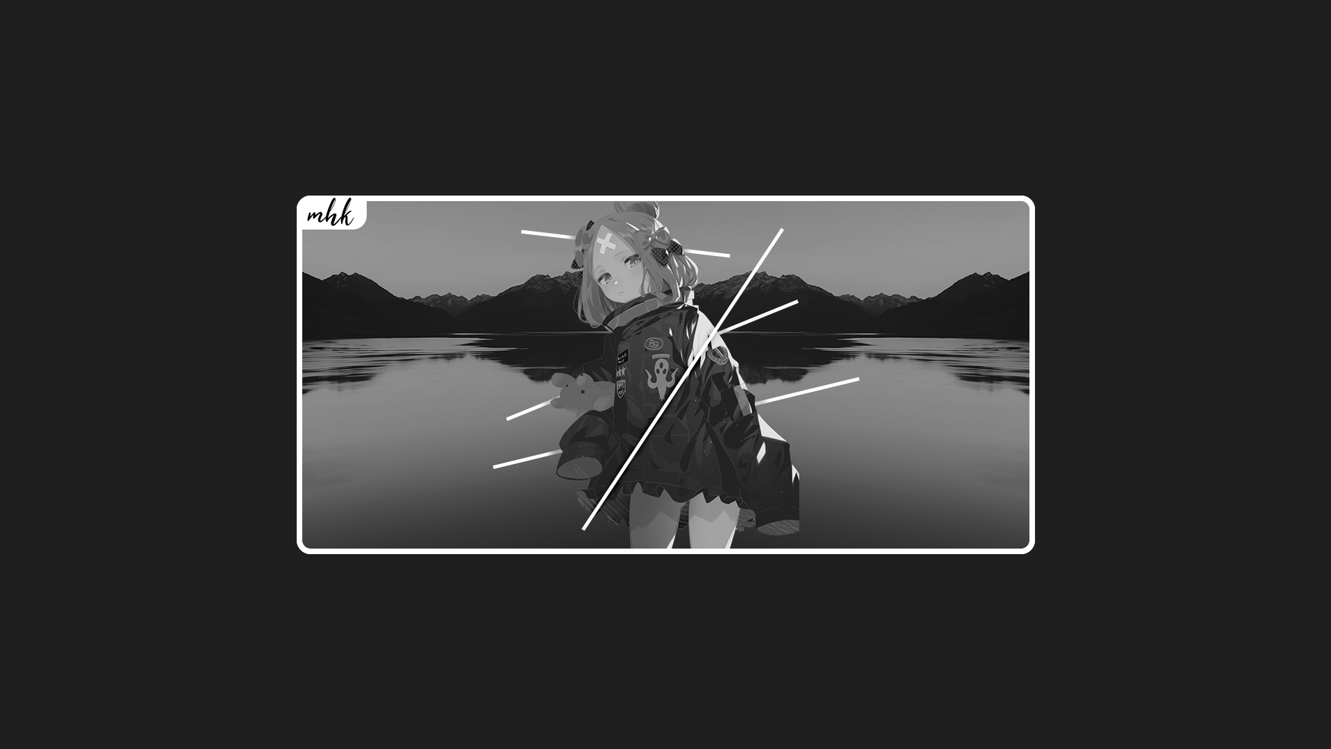 Wallpaper / Anime, Anime Girls, Monochrome, Black, White, Minimalism, Text, Simple Background, Picture In Picture Wallpaper