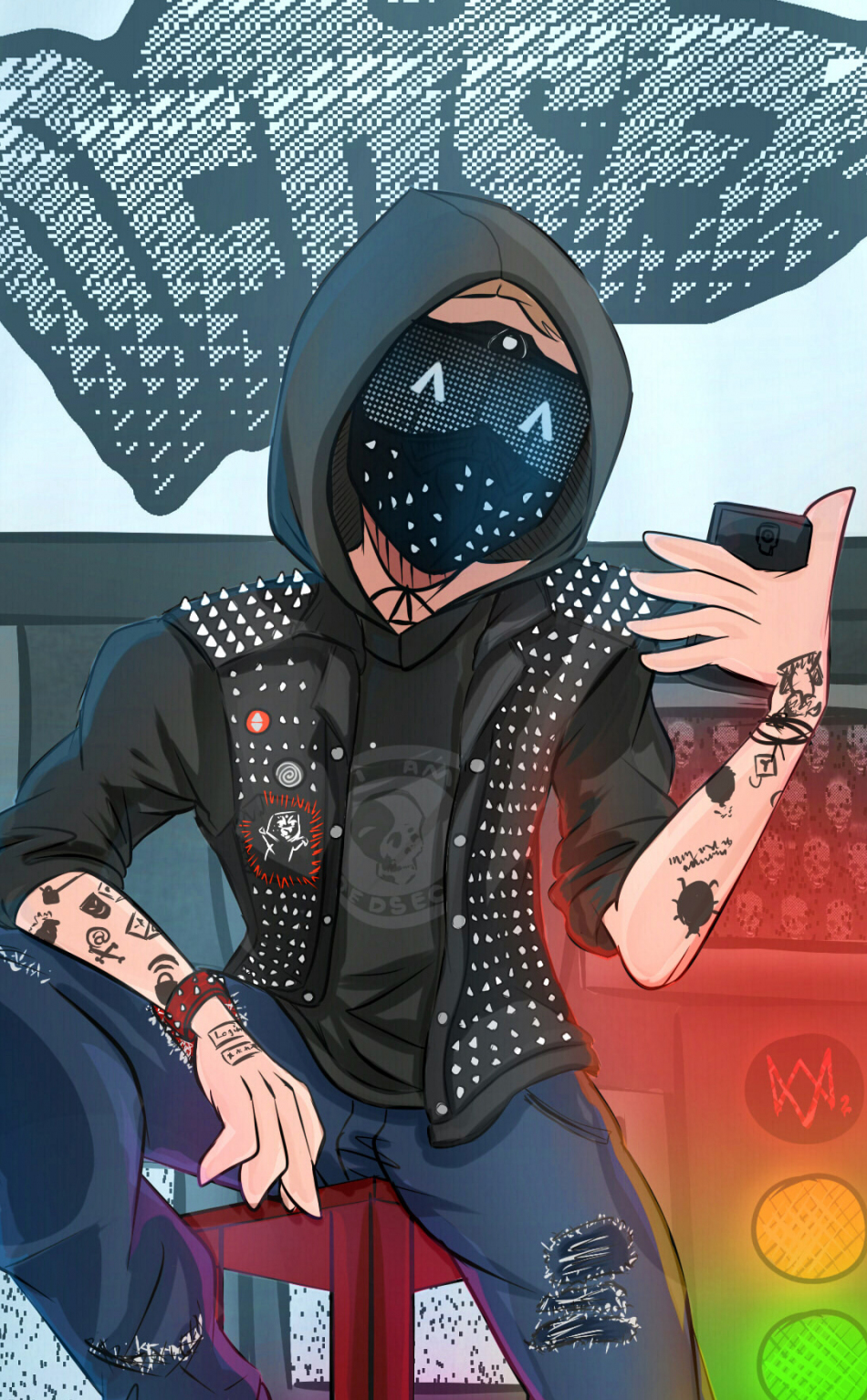Download wallpaper 950x1534 watch dogs 2, game, cartoonic, artwork, iphone, 950x1534 HD background, 534