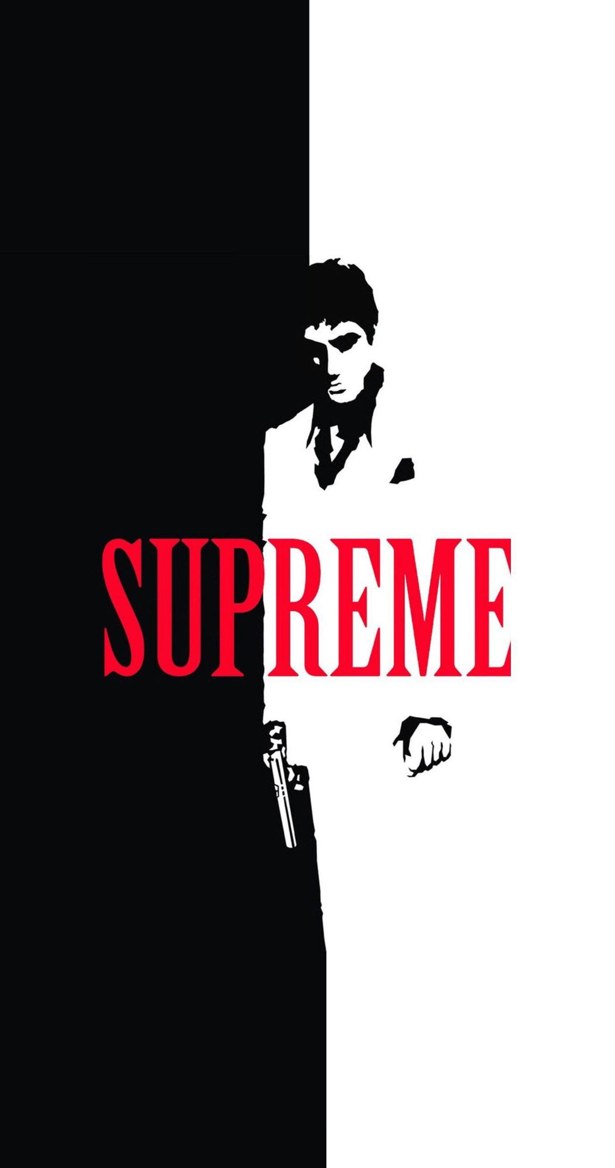 Scarface x Supreme Split IPhone Wallpaper. Supreme iphone wallpaper, Supreme wallpaper, Bape wallpaper iphone