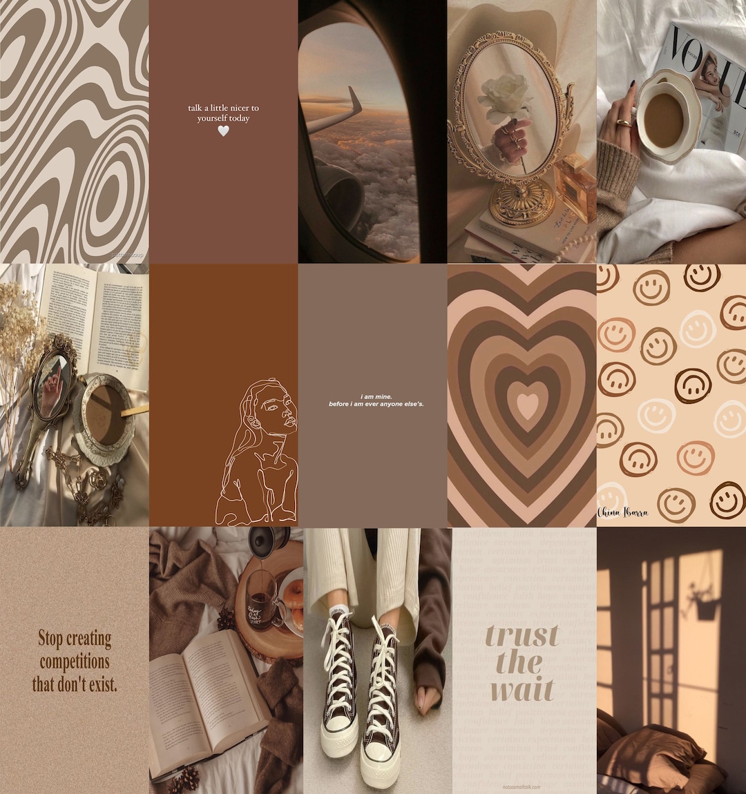Brown Aesthetic Wall Collage Kit 100 Pcs Room Decor