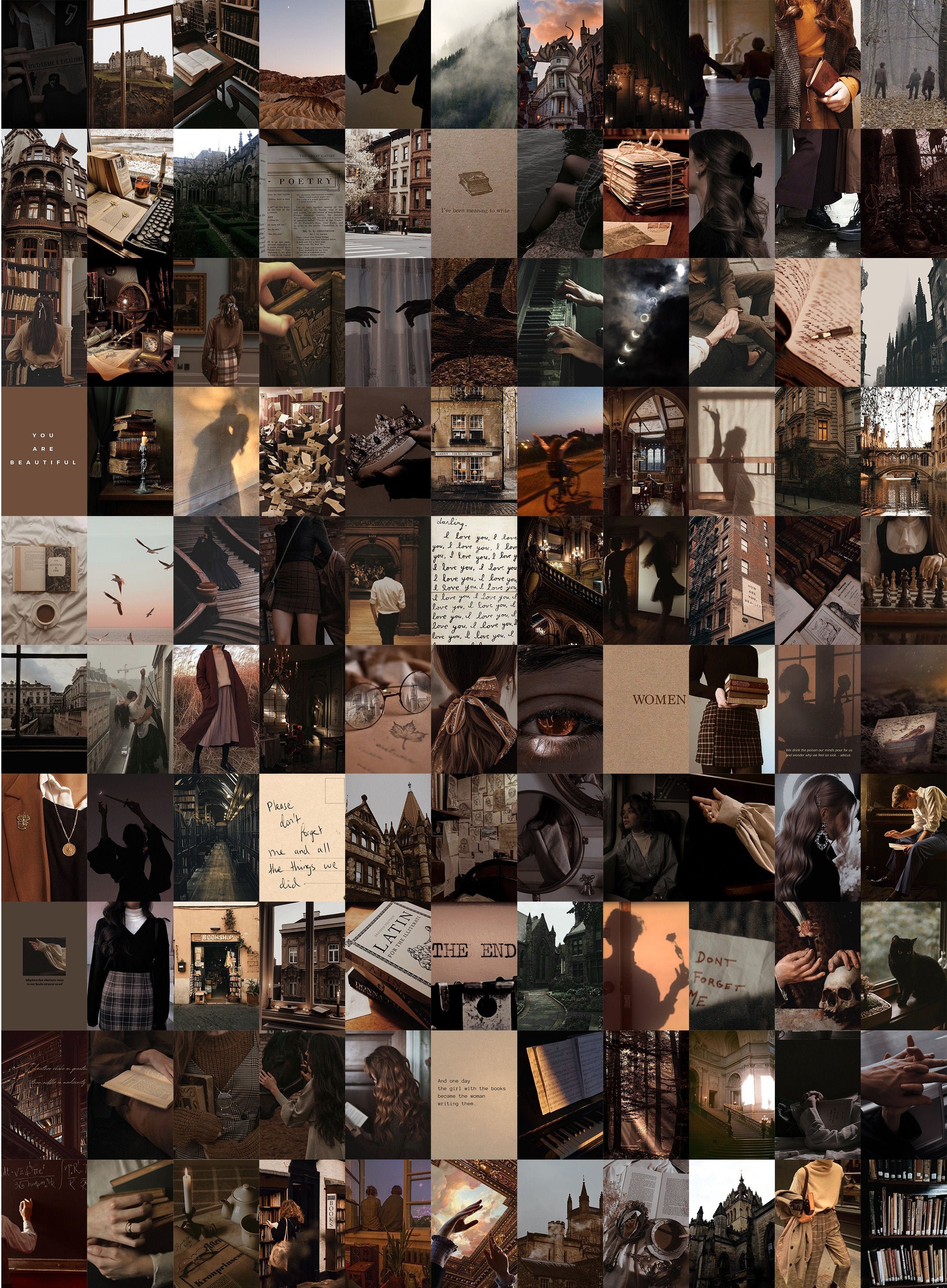 Dark Academia PHOTO COLLAGE KIT Dark Brown Aesthetic Wall
