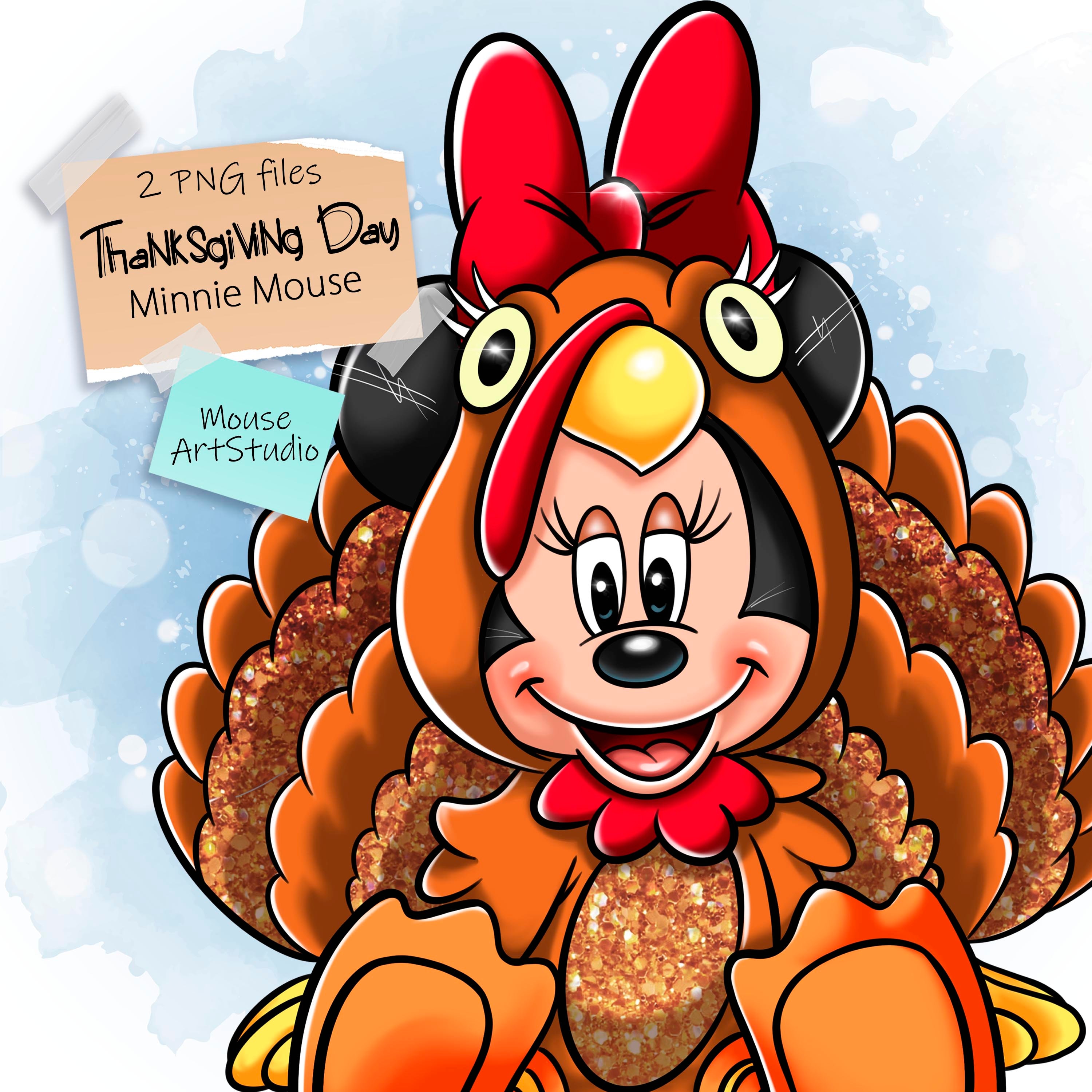 Thanksgiving Minnie Mouse PNG Turkey Sublimation Design