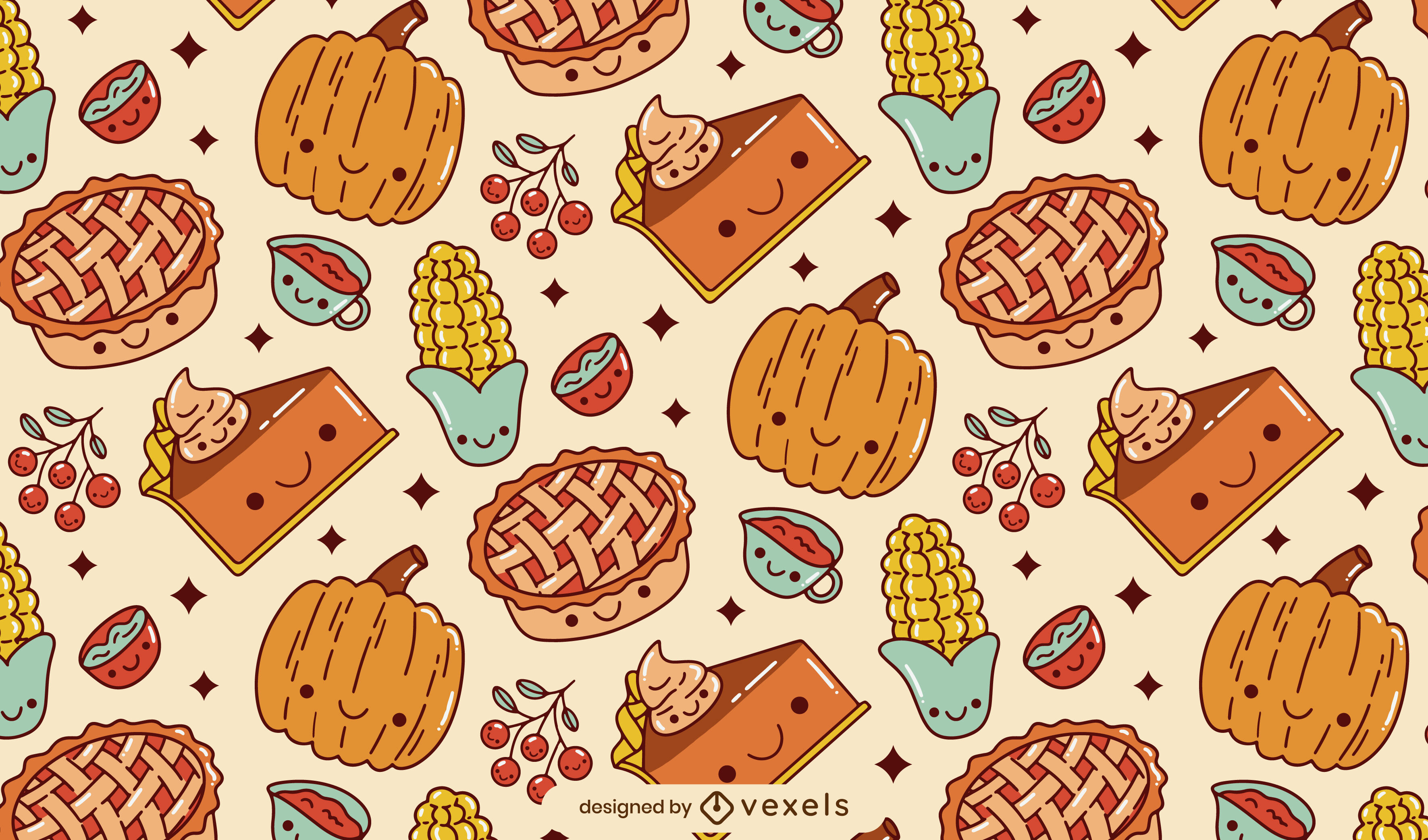 Cute Thanksgiving Characters Pattern Design Vector Download