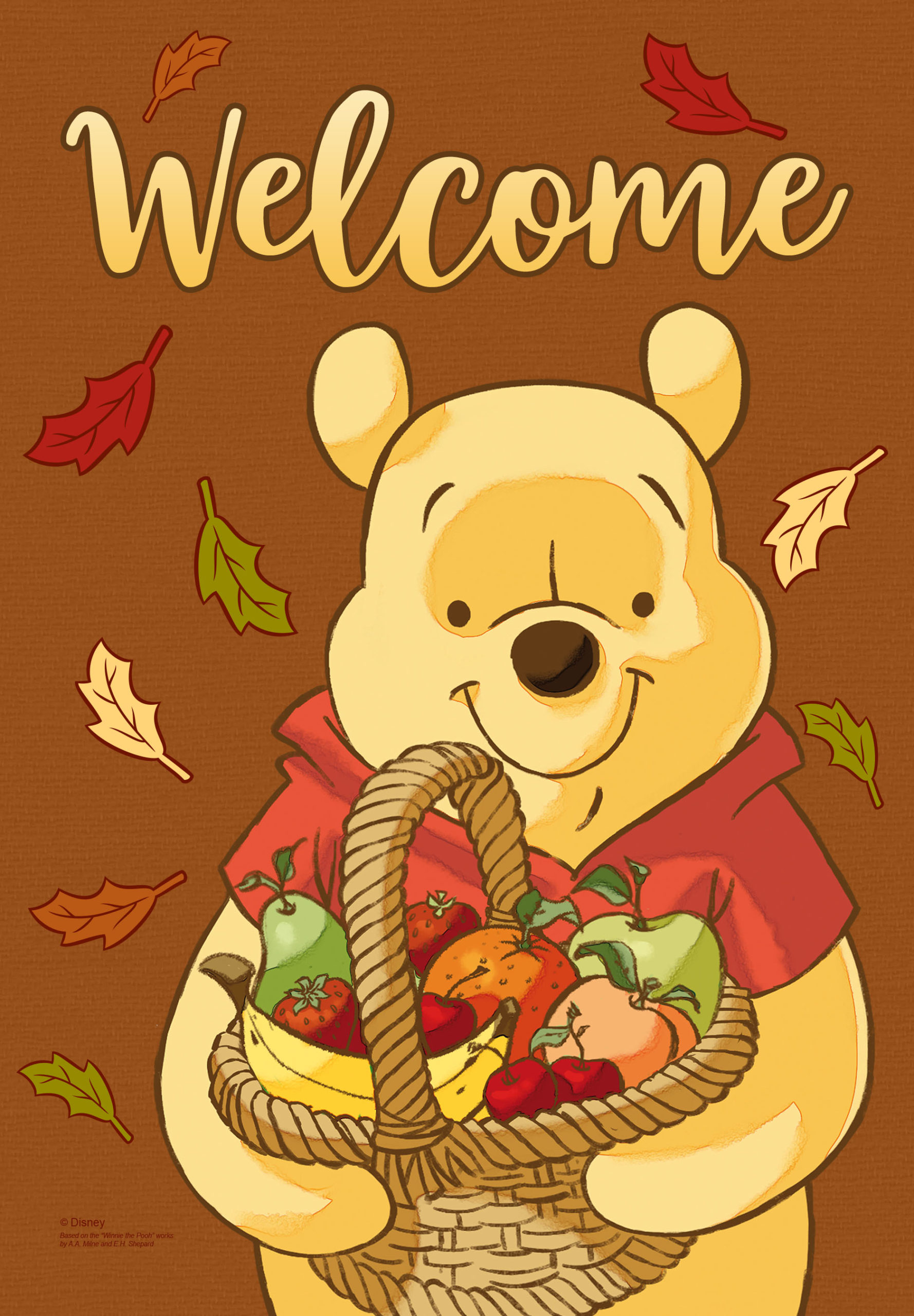 Fall Pooh Welcome CROPPED Printed Flags