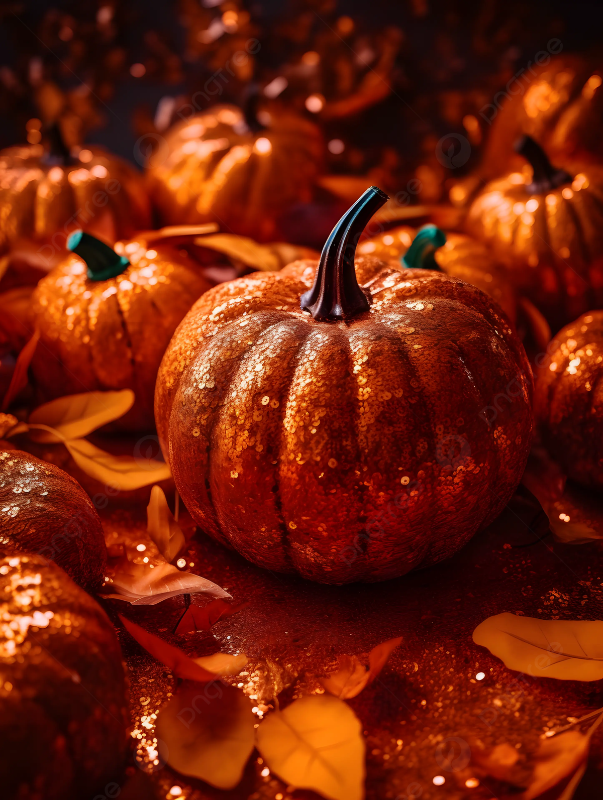 Pumpkin Autumn Leaves Golden Spots Thanksgiving Holiday Advertising Background Wallpaper Image For Free Download