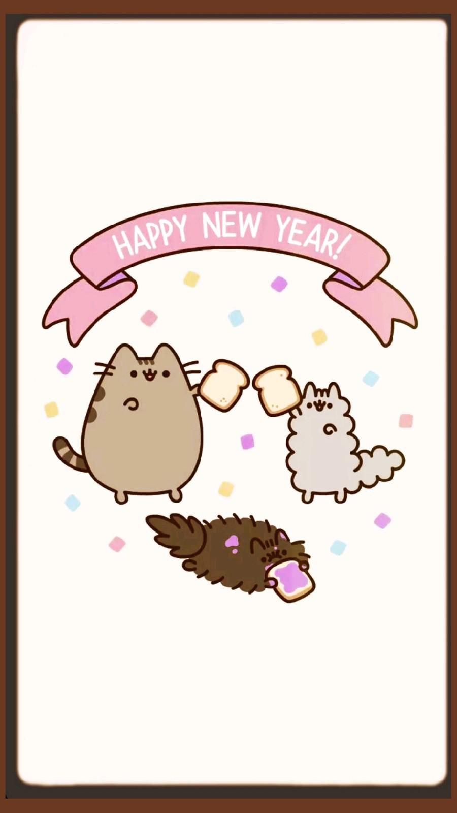Kawaii New Year Wallpaper. Pusheen cute, Pusheen cat, Cute cartoon wallpaper