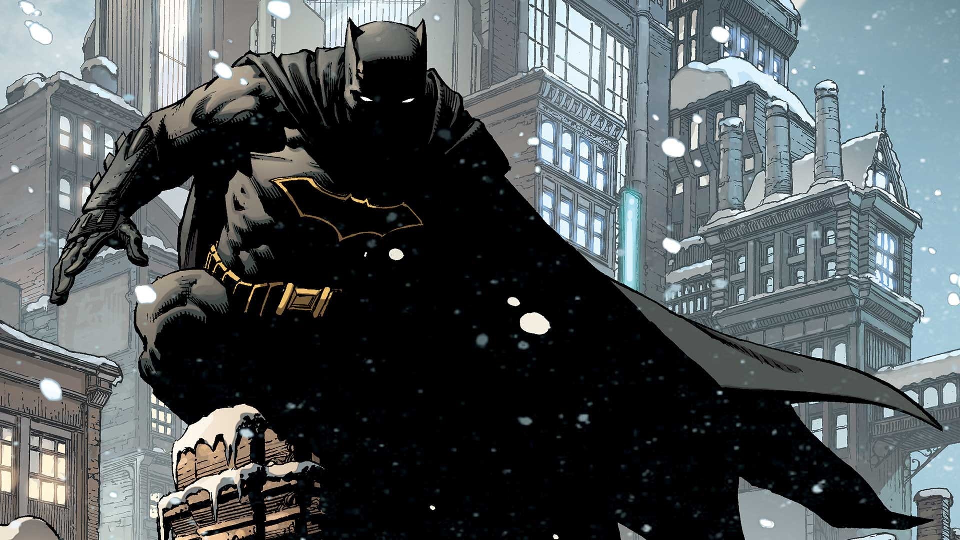 Wallpaper / The Dark Knight, 1080P, The city, Detective comics, Hero, Costume, Roof, Winter, Bruce Wayne, Detective, Comics, Cape, Mask, City, Cloak, DC Comics, Building Wallpaper