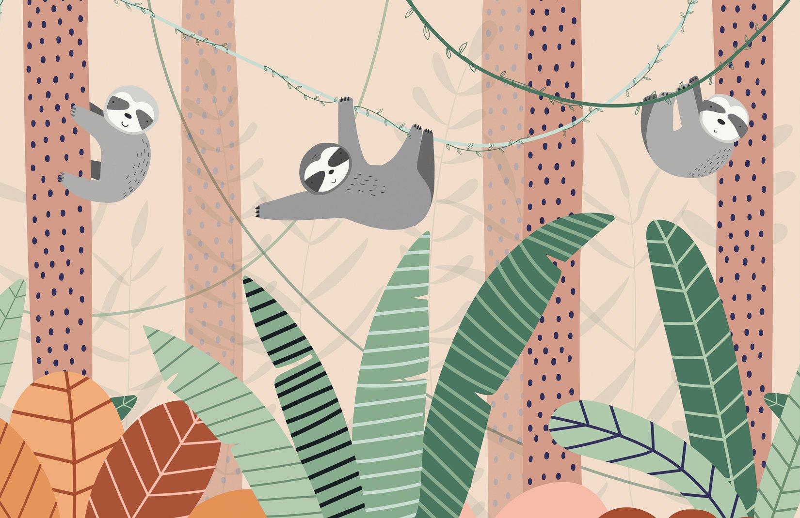 Cute Cartoon Sloth Wallpaper Mural