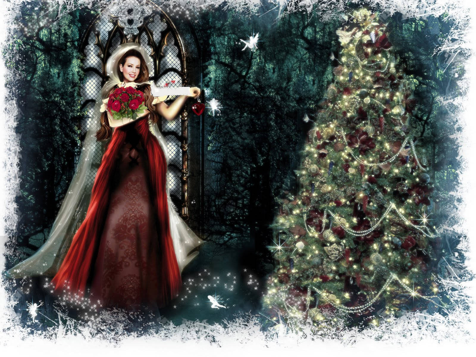 Download Ominous Lady Celebrating A Gothic Christmas Wallpaper