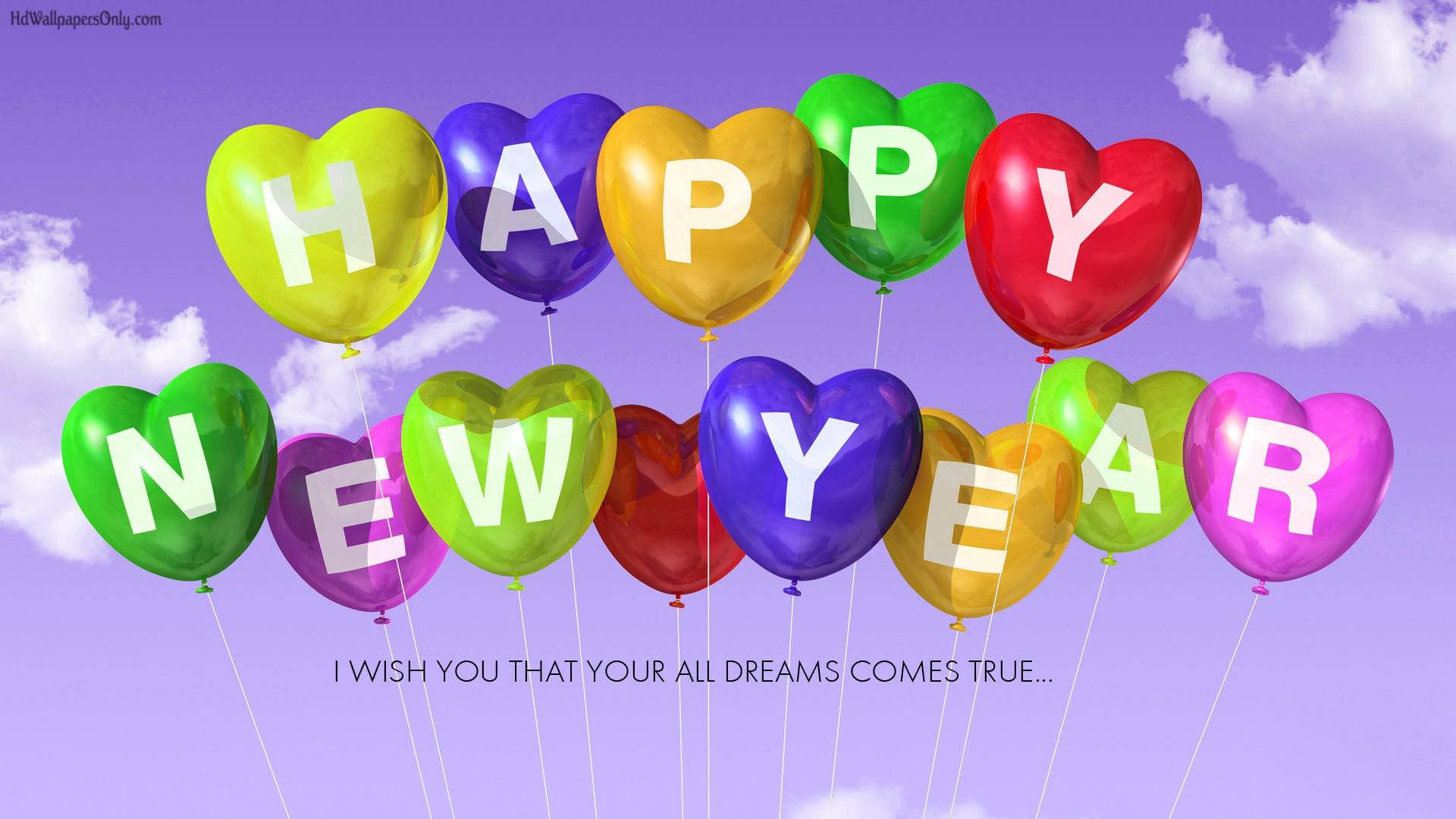 Download Caption: Celebrate Love and Fresh Beginnings with Cute Happy New Year 2021 Heart Balloons Wallpaper