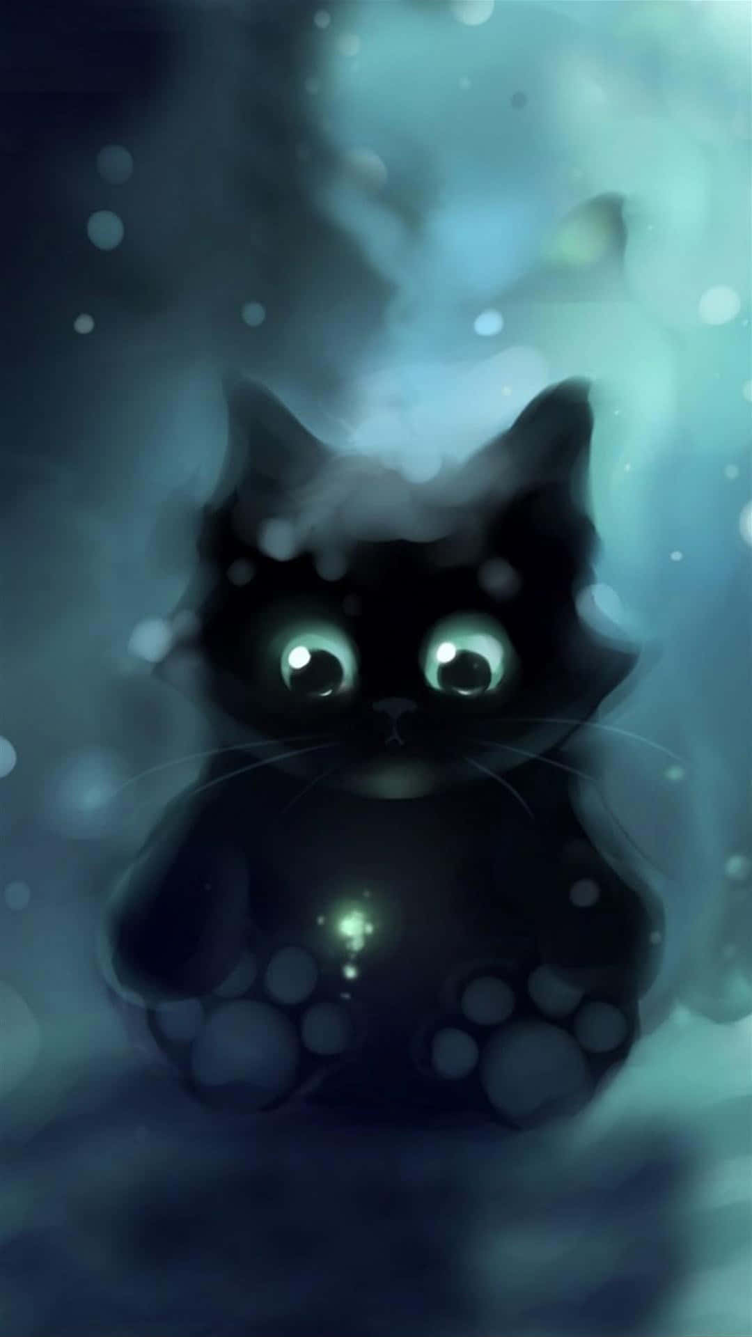 Download A Black Cat With A Glowing Eye In The Water Wallpaper