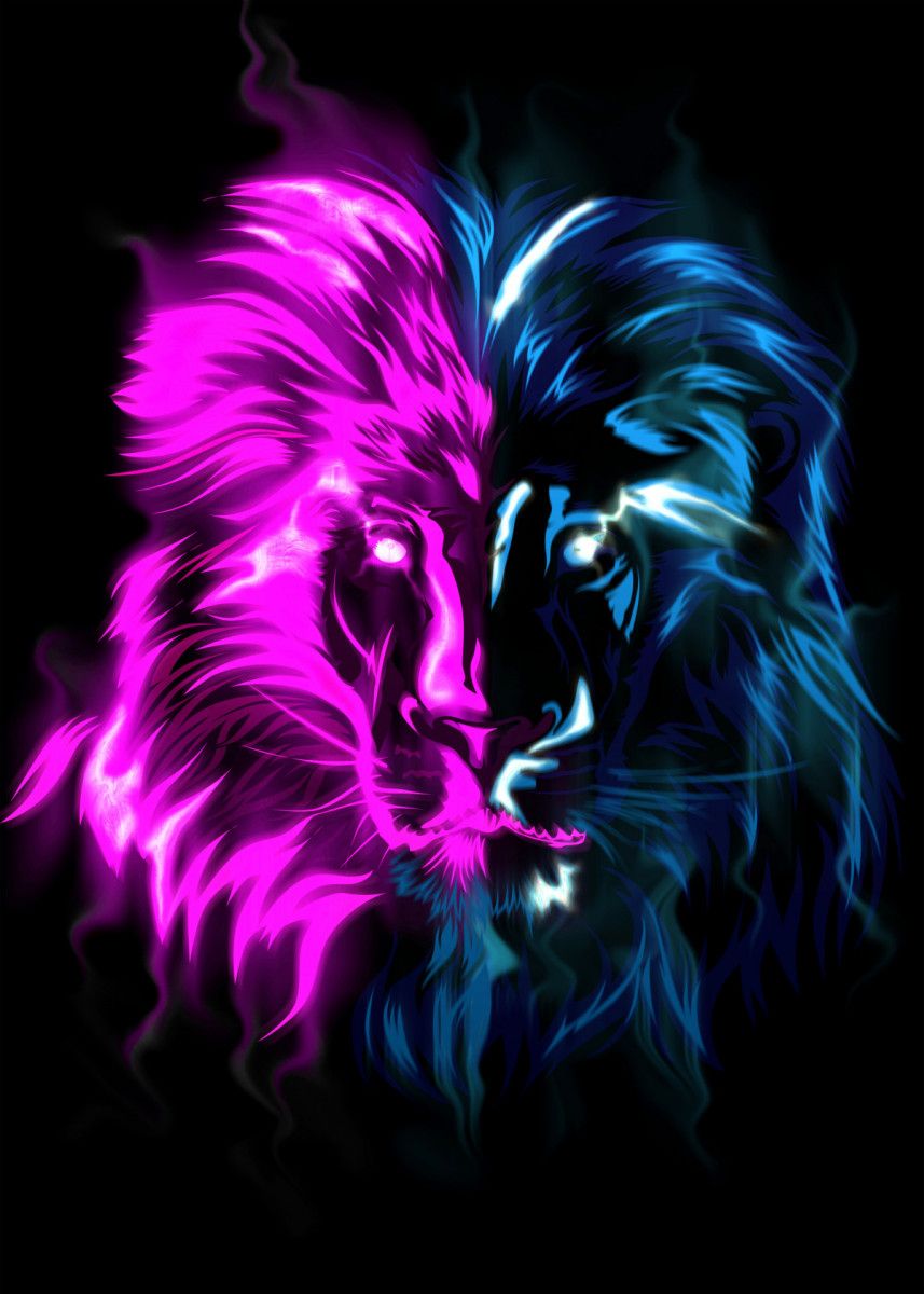 lion spirit glow' Poster by Em sandia. Displate. Spirit animal art, Lion artwork, Tiger artwork