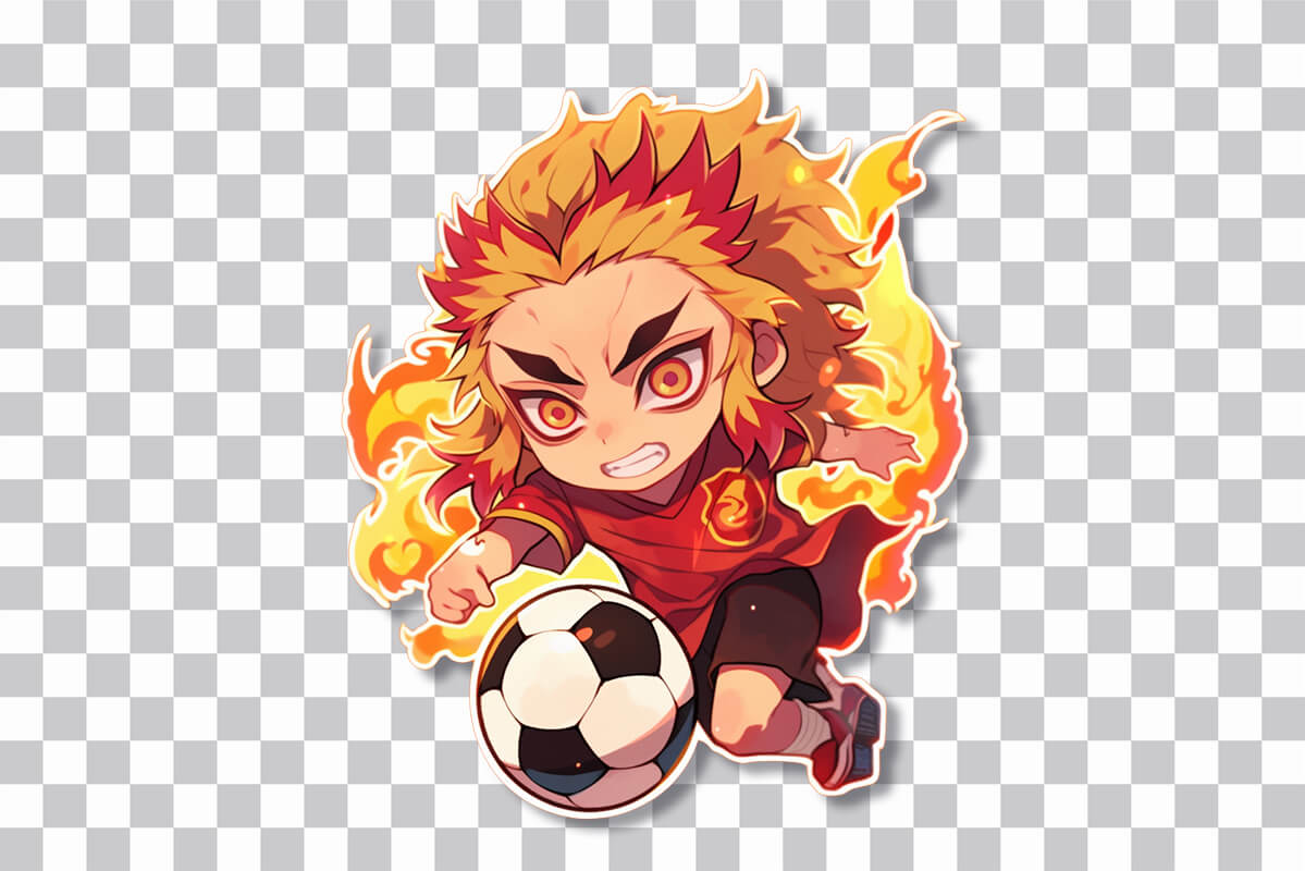 Chibi Rengoku Playing Soccer Sticker PNG Download