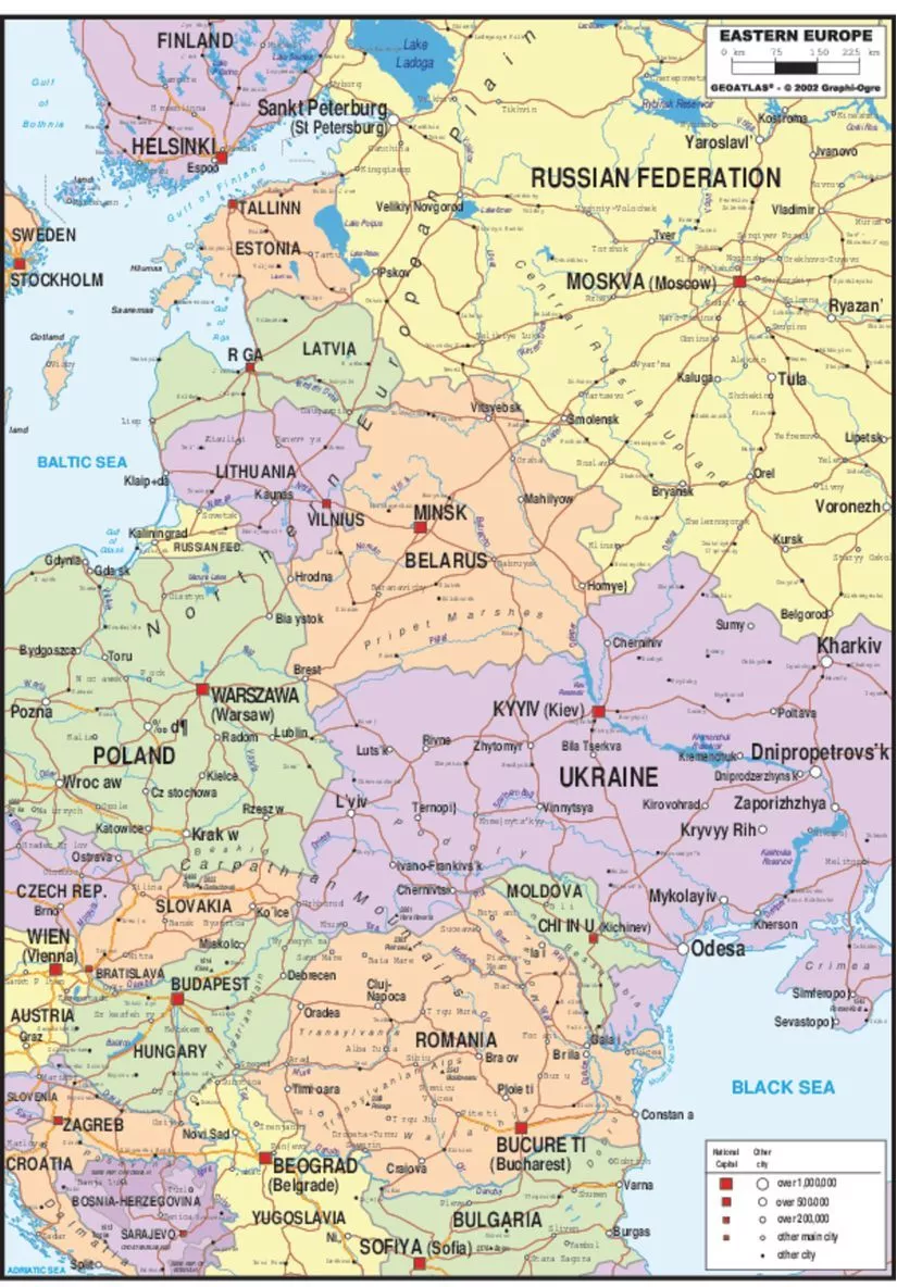 Eastern Europe Map Wallpaper Mural