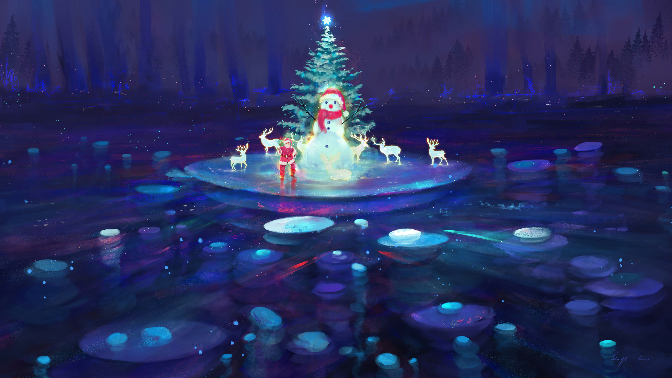 Reindeer Christmas Season Santa Colorful Digital Art 4k 1440P Resolution HD 4k Wallpaper, Image, Background, Photo and Picture
