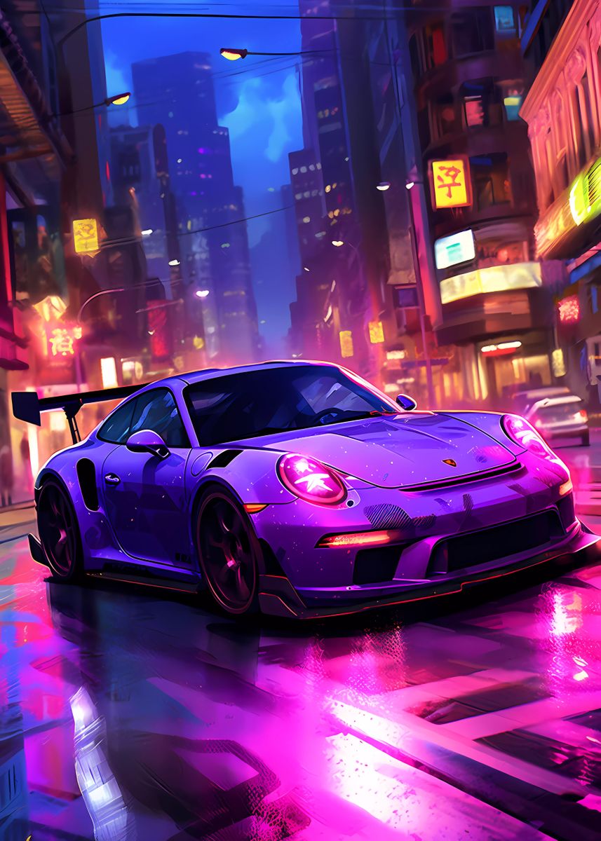 Porsche 911 GT3 RS Neon' Poster