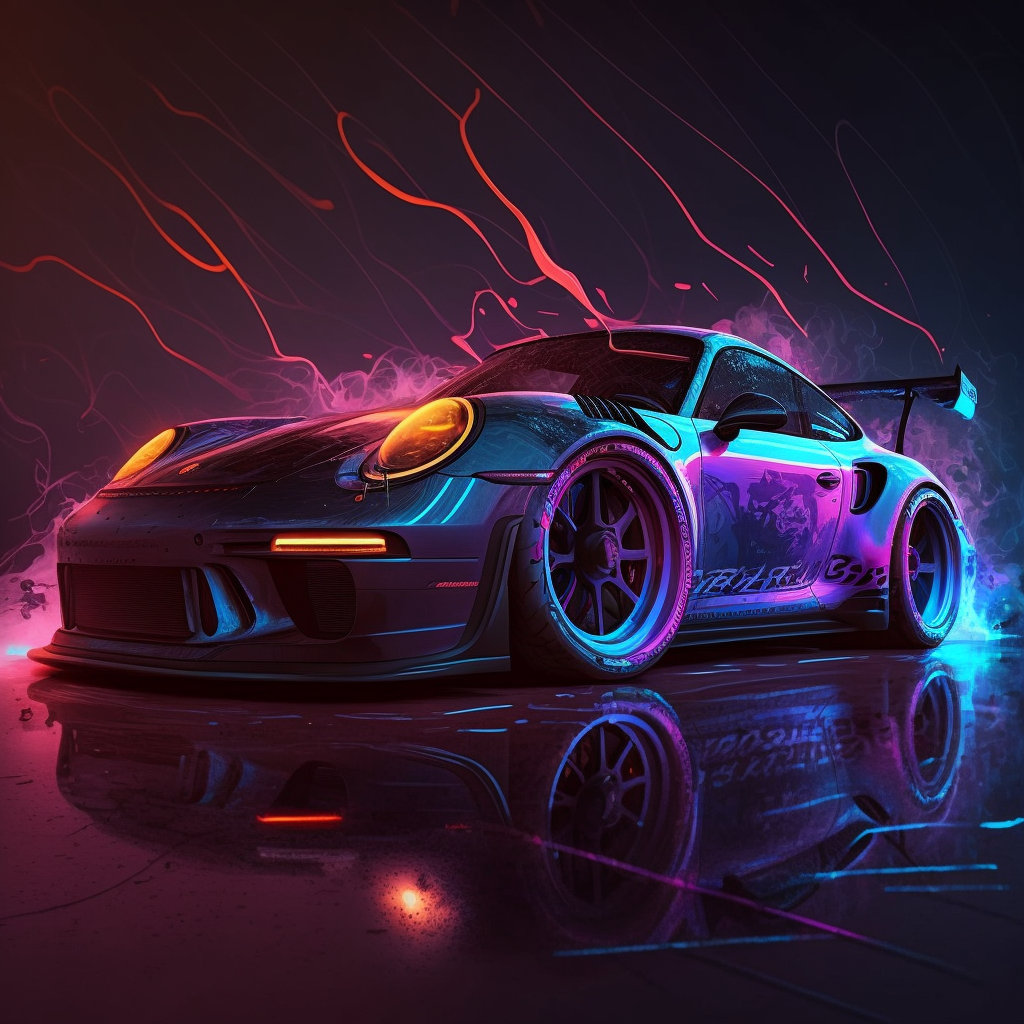 Porsche Neon Color Digital Art Gift Digital Download Art