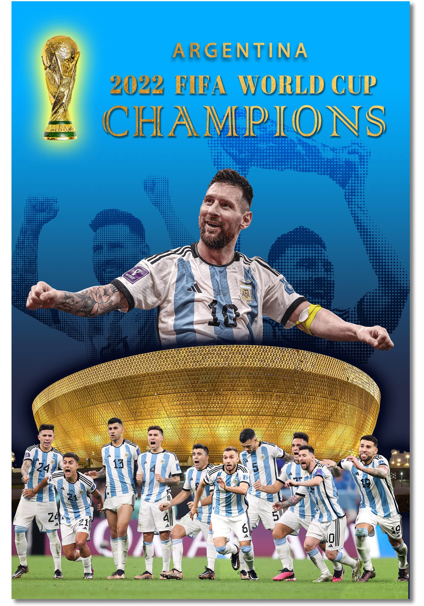 2022 Football World Cup Argentina Champions Poster Canvas Wall Art for Boy Bedroom Classroom Home Office Gym, Unframed, 16 * 24inch: Posters & Prints