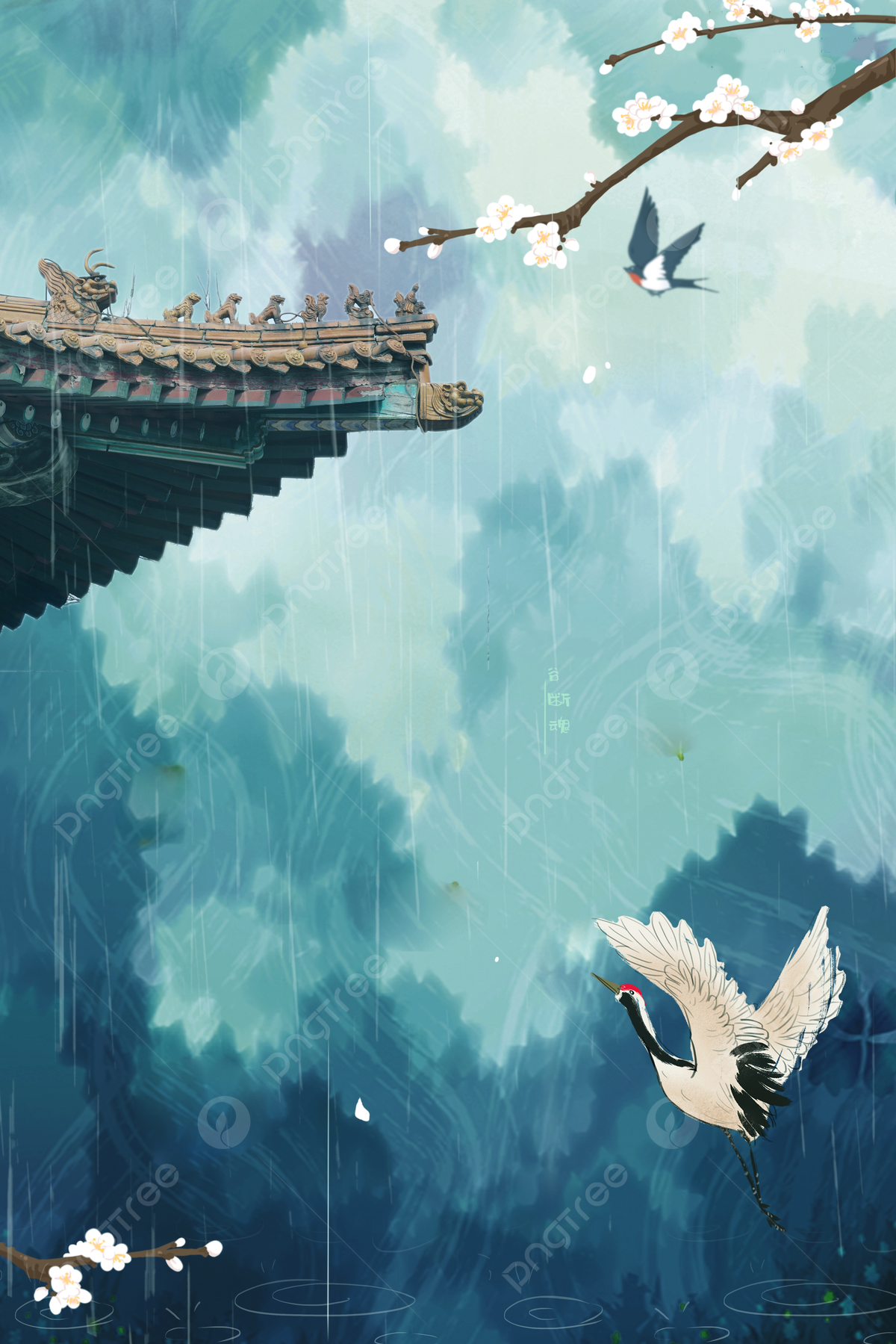 Ching Ming Festival Landscape Cranes Background Wallpaper Image For Free Download