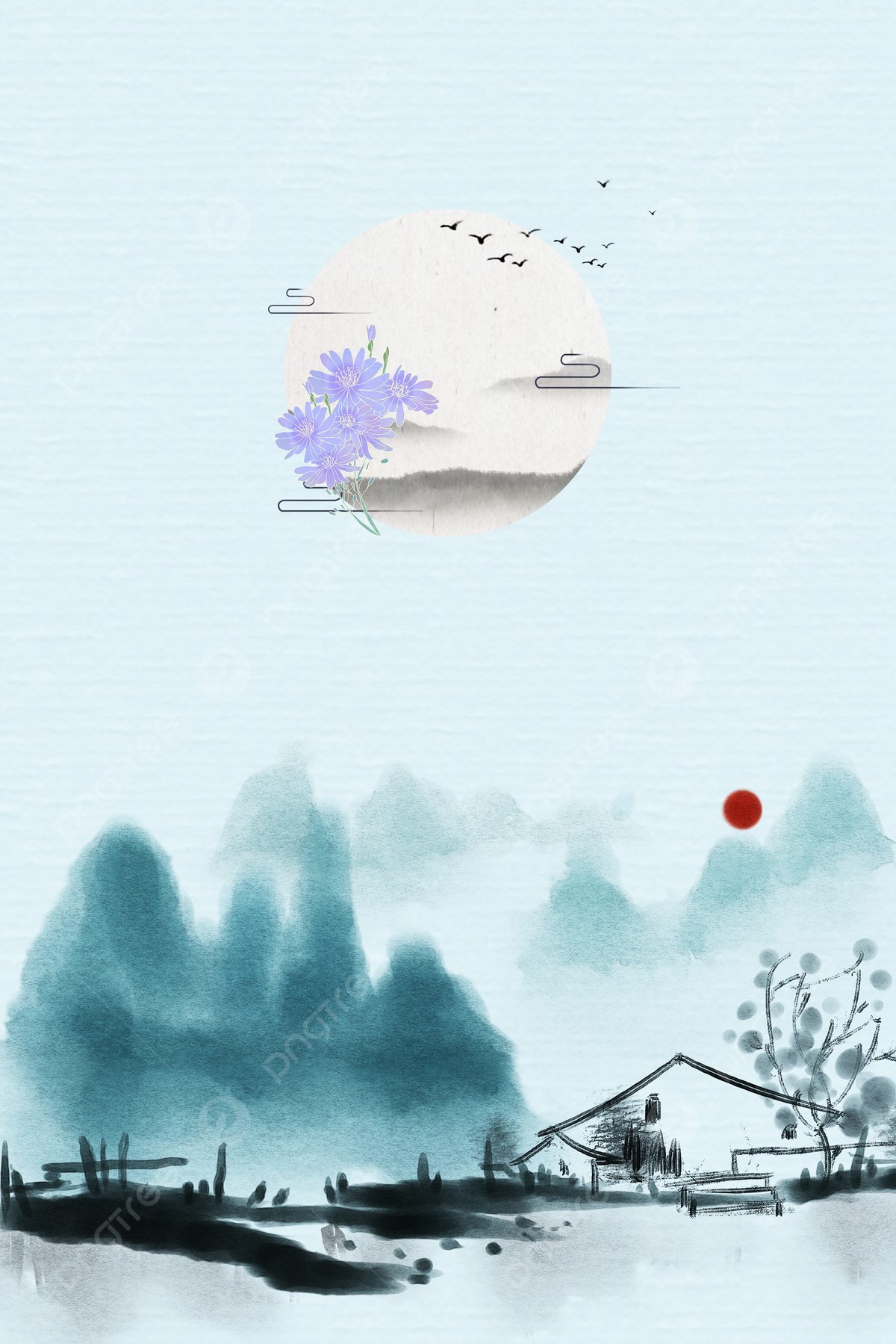 Daisy Far Mountain Chinese Style Elegant Background Wallpaper Image For Free Download