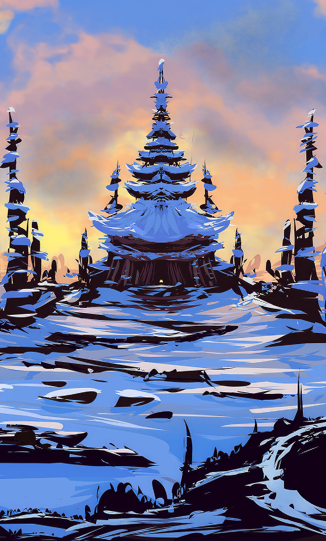 Asian Temple Winter iPhone HD 4k Wallpaper, Image, Background, Photo and Picture