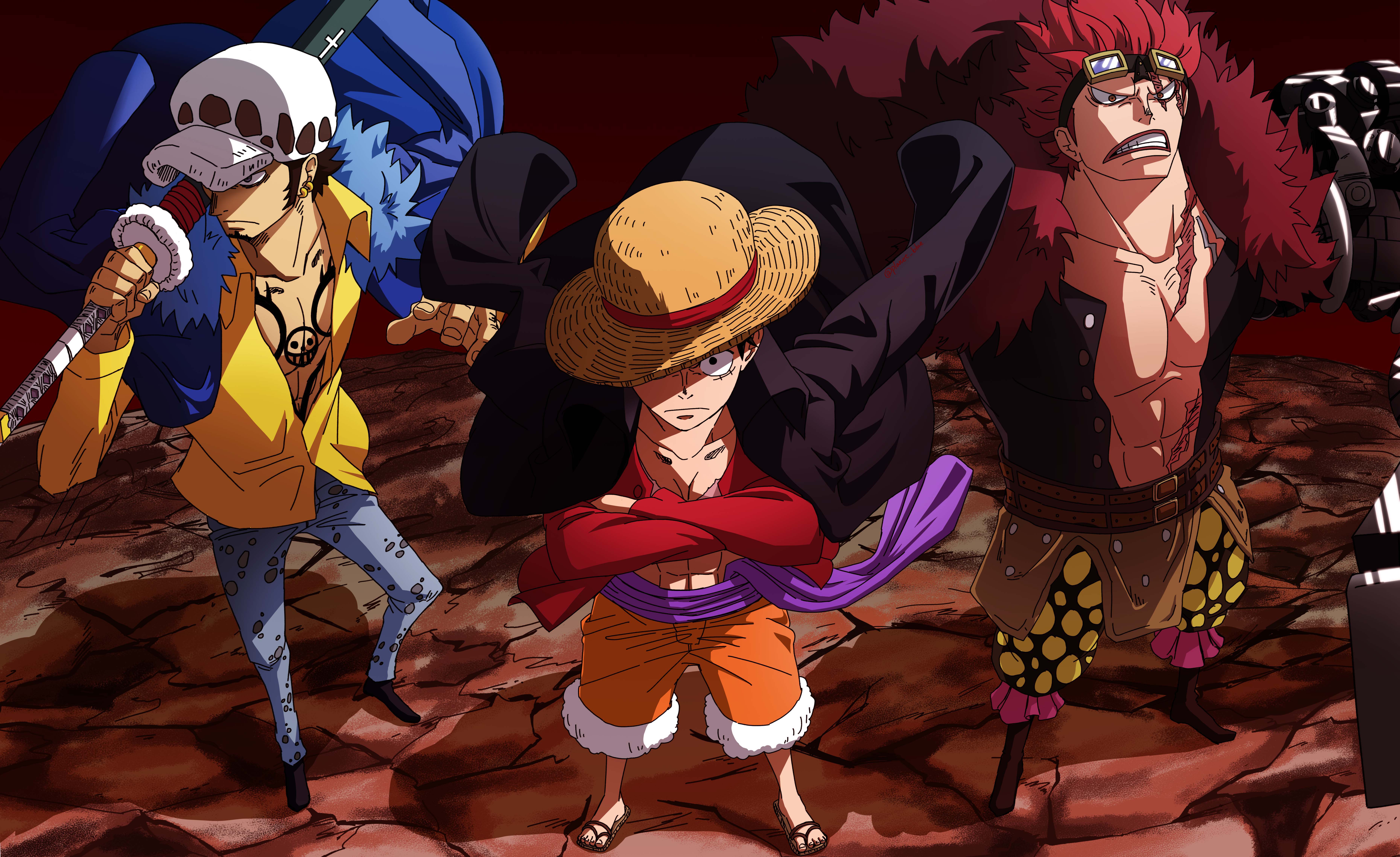 One Piece Legends: Luffy, Law & Eustass Kid in 4K Ultra HD Wallpaper by 広夢