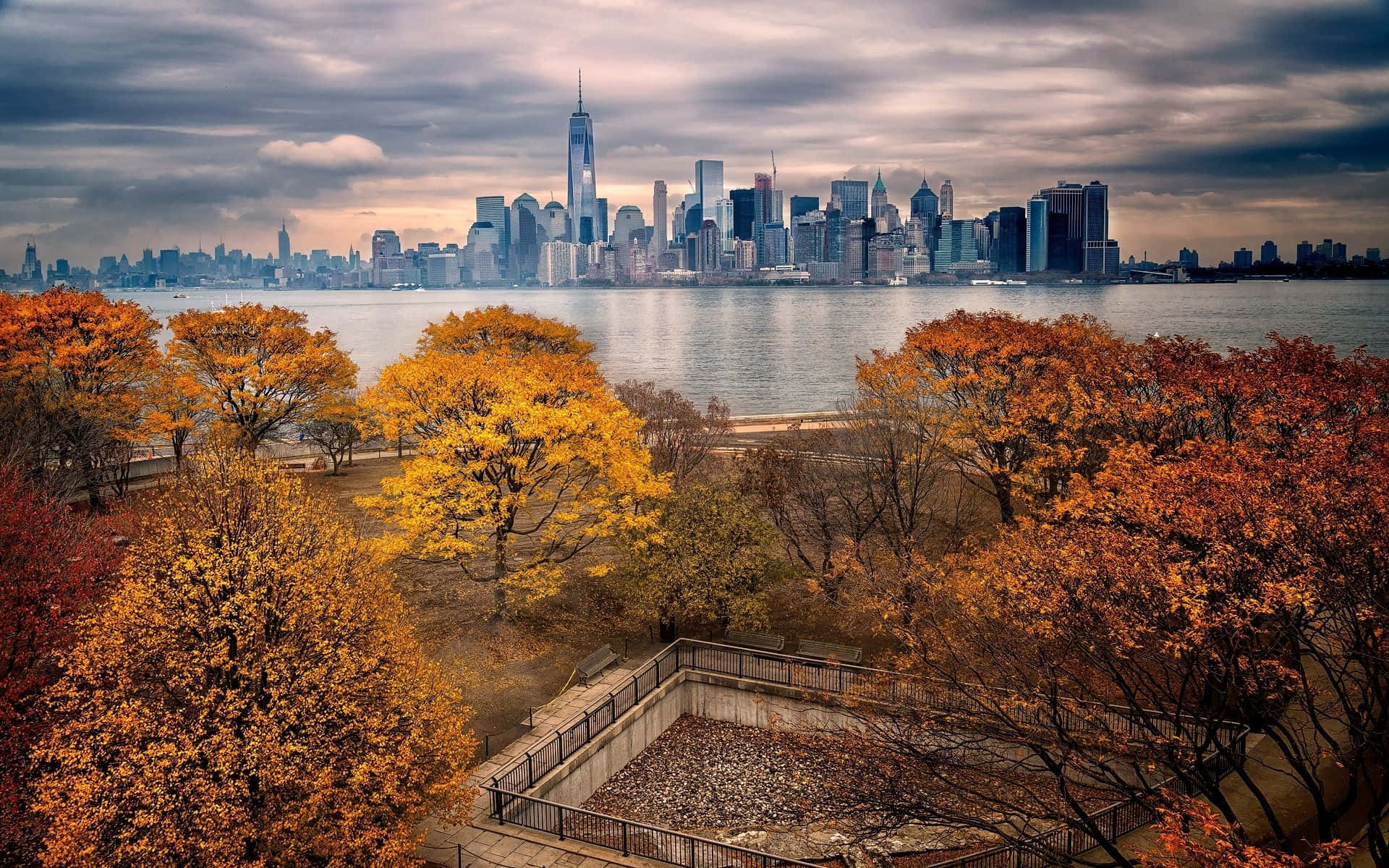 Download #Fall City Scenic Landscape at Sunset Wallpaper