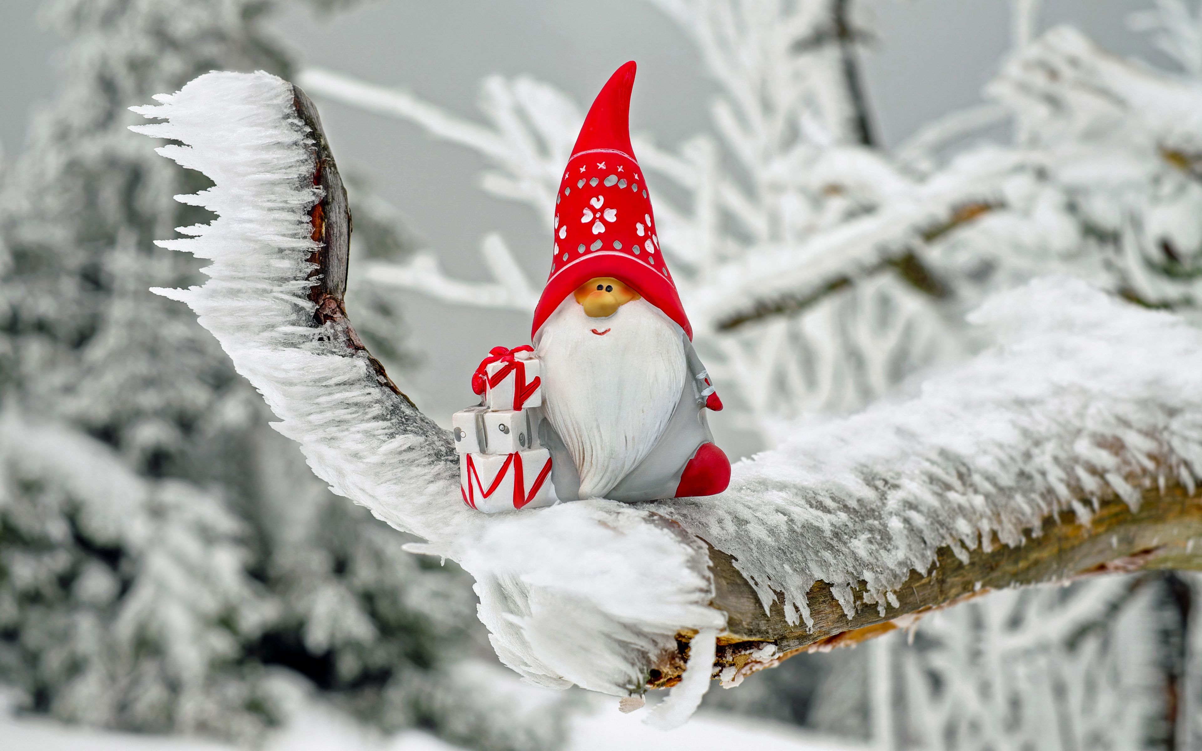 Download wallpaper 3840x2400 santa claus, new year, figurine, christmas, snow, ice, toy 4k ultra HD 16:10 HD background